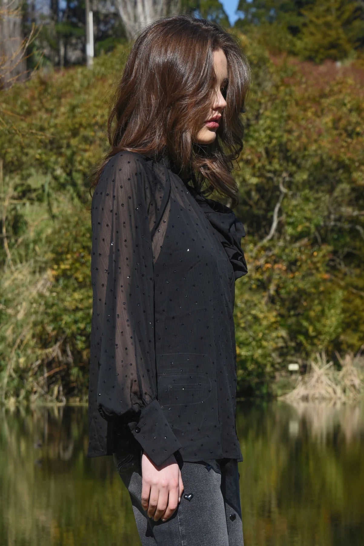 COOP SEW FANCY BLOUSE -BLACK - THE VOGUE STORE