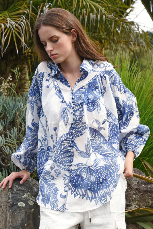 COOP BELLE OF THE BILLOW BLOUSE - BLUE & WHITE - THE VOGUE STORE