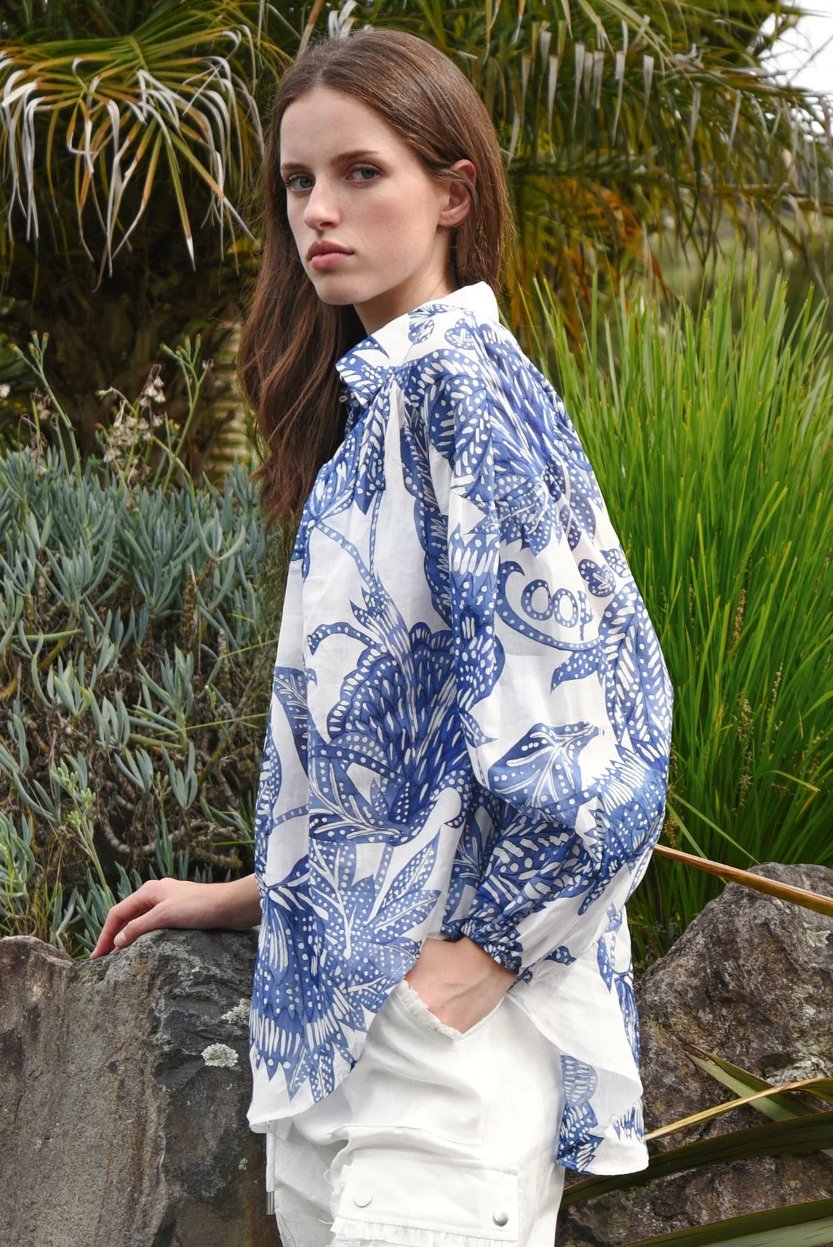 COOP BELLE OF THE BILLOW BLOUSE - BLUE & WHITE - THE VOGUE STORE