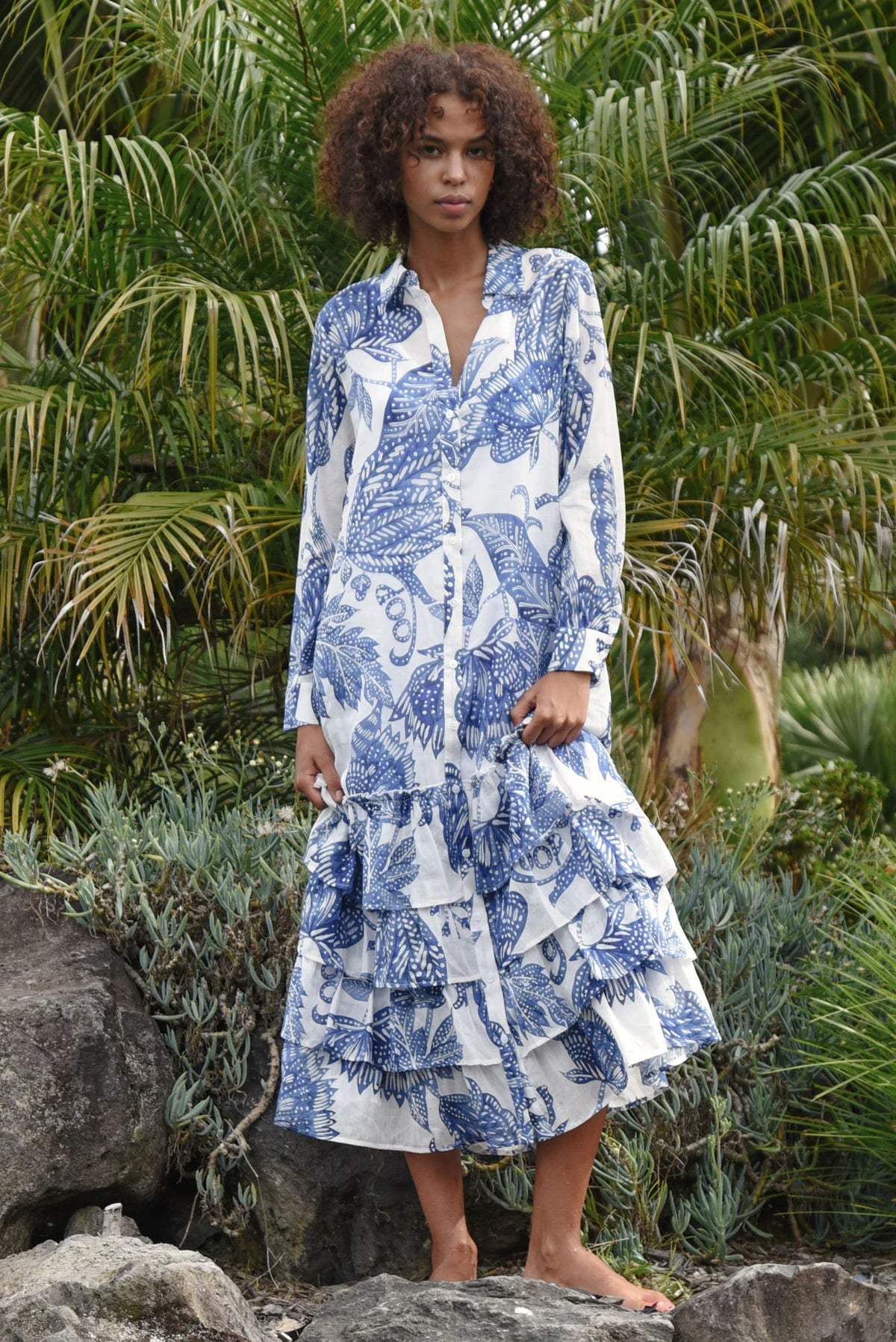 COOP FRILL-ER INSTINCT DRESS - BLUE & WHITE - THE VOGUE STORE