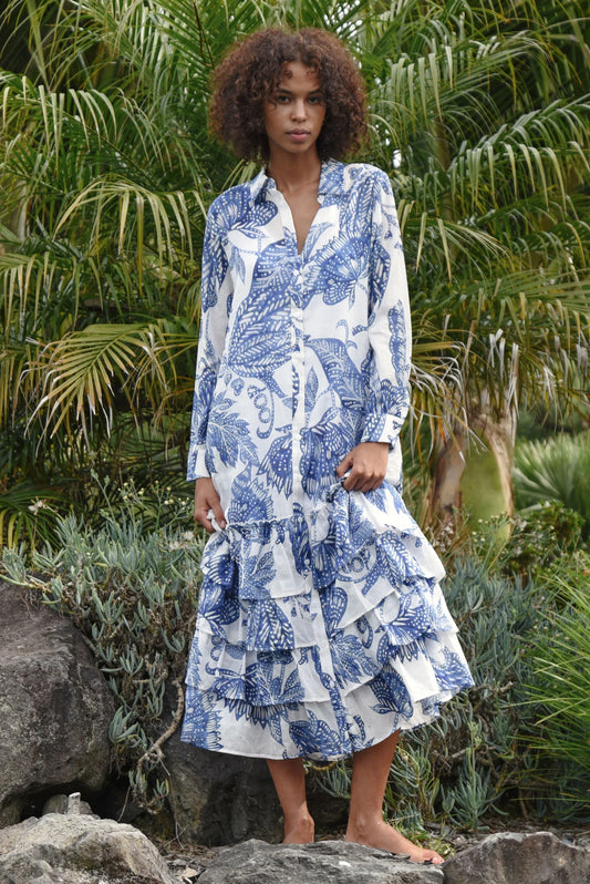 COOP FRILL-ER INSTINCT DRESS - BLUE & WHITE - THE VOGUE STORE