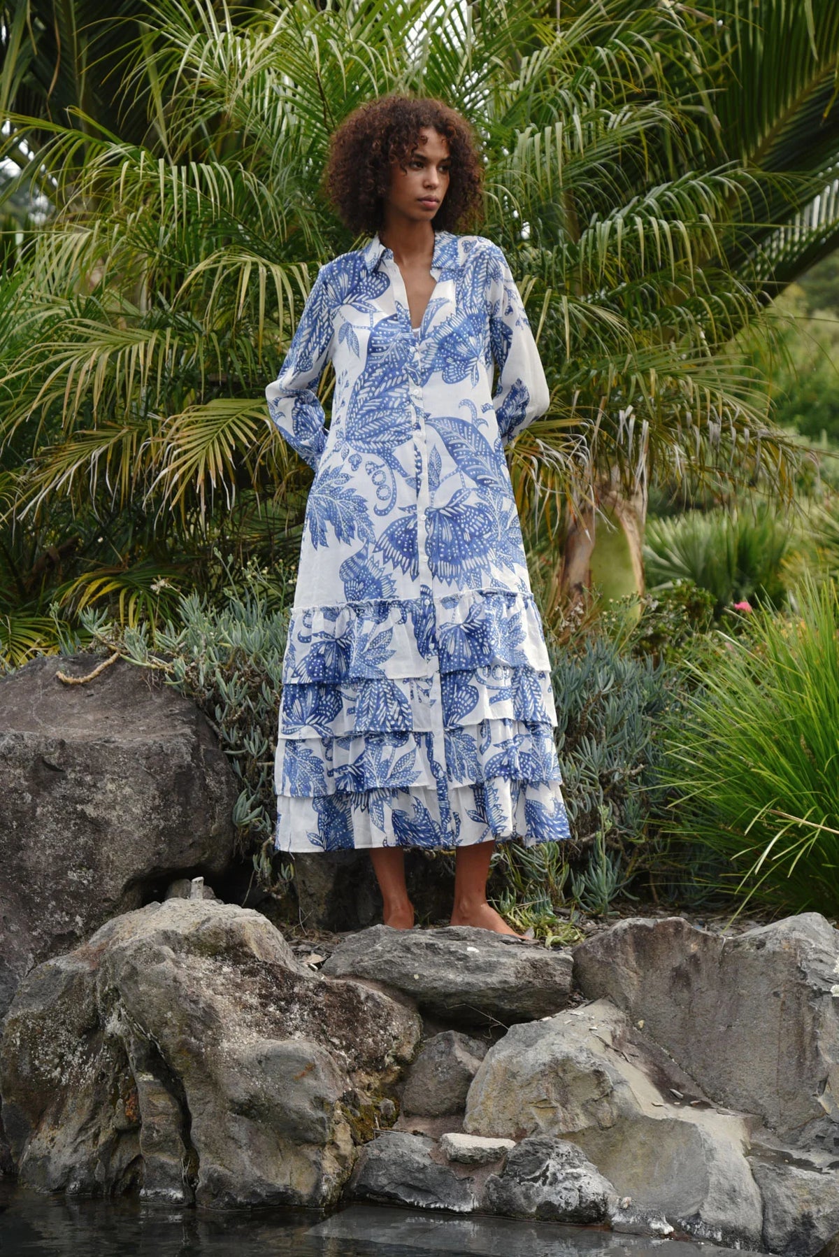 COOP FRILL-ER INSTINCT DRESS - BLUE & WHITE - THE VOGUE STORE