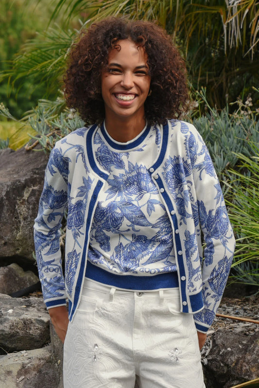 COOP FEELING BLUE-TIFUL CARDIGAN - BLUE & WHITE - THE VOGUE STORE