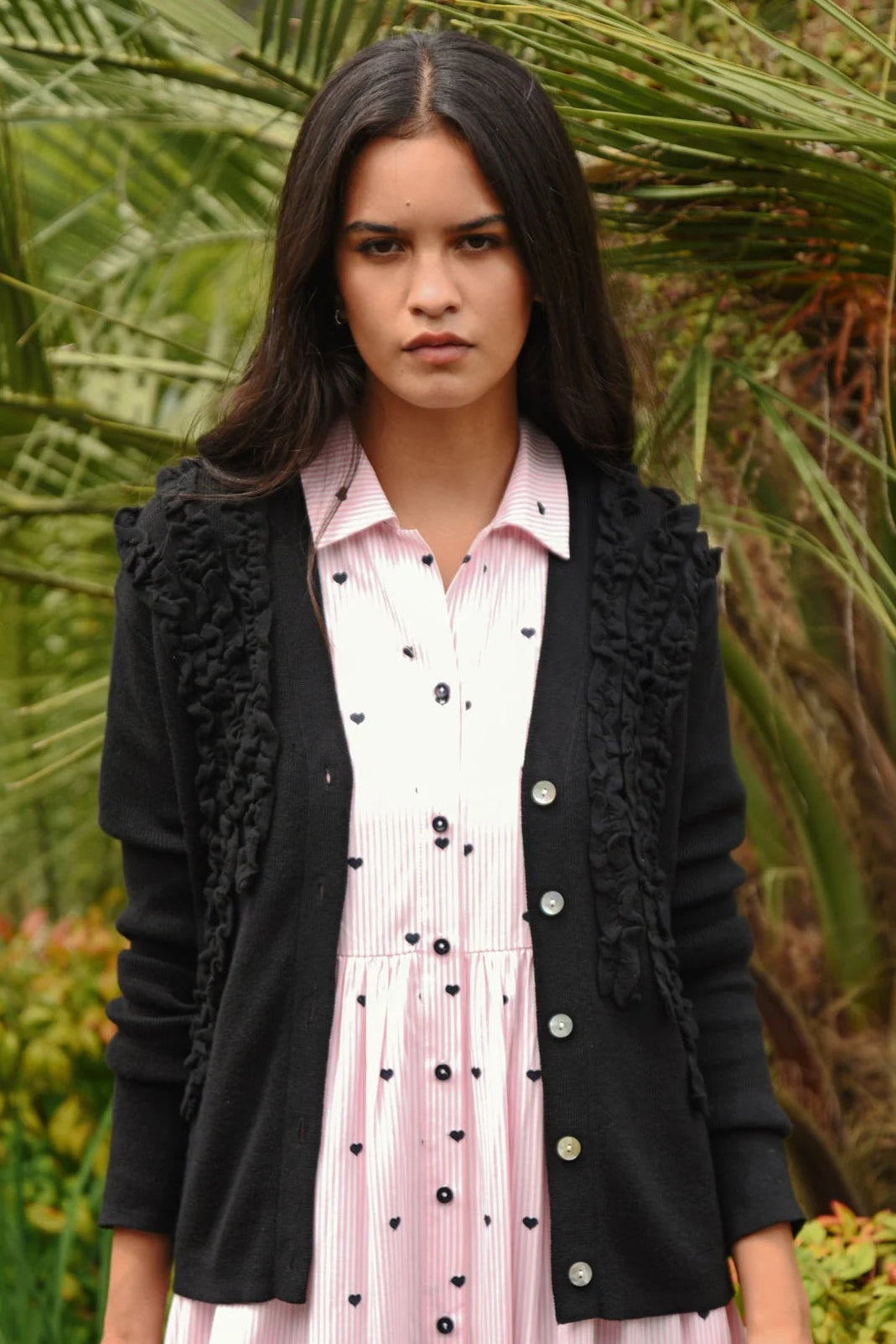 COOP FRILLUXE CARDIGAN - BLACK - THE VOGUE STORE