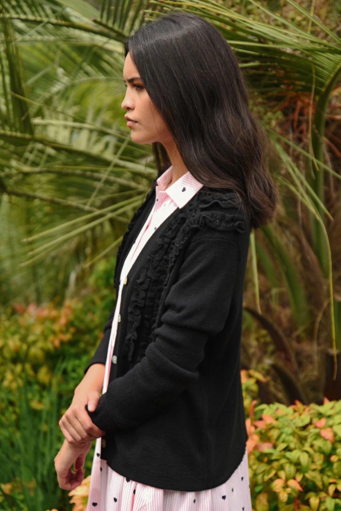 COOP FRILLUXE CARDIGAN - BLACK - THE VOGUE STORE