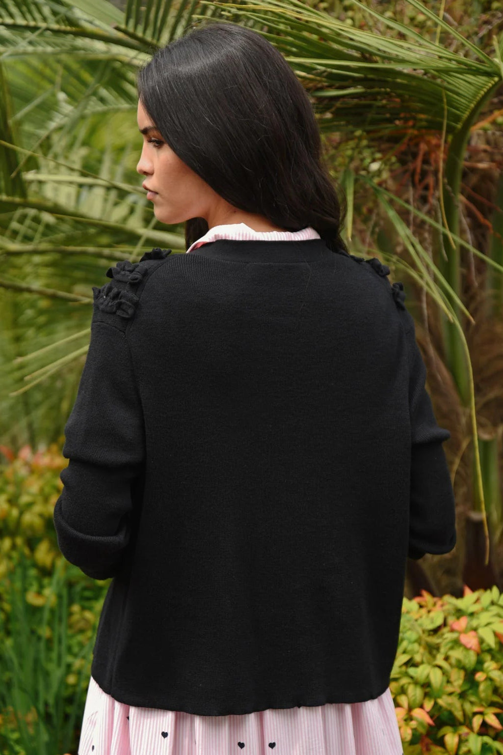 COOP FRILLUXE CARDIGAN - BLACK - THE VOGUE STORE