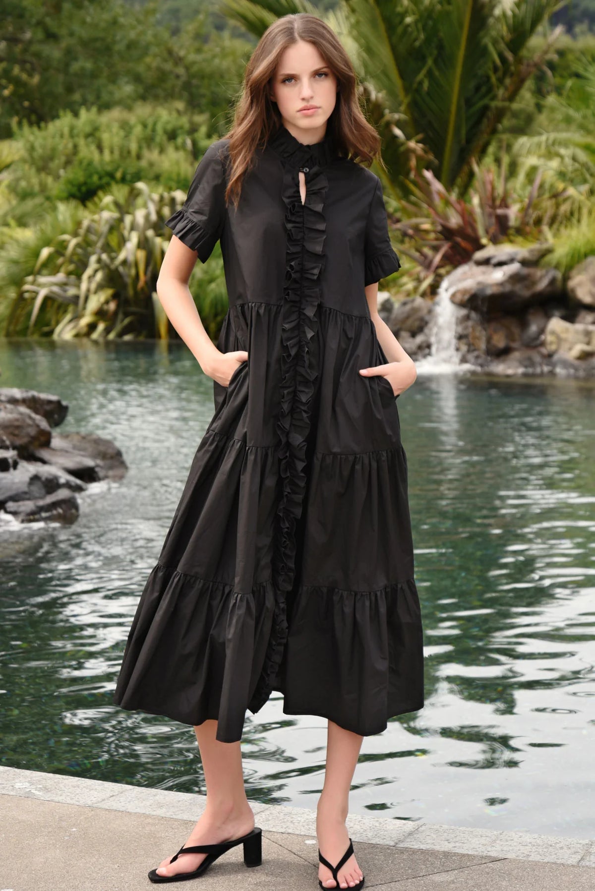 COOP FRILLAXED DRESS - BLACK - THE VOGUE STORE