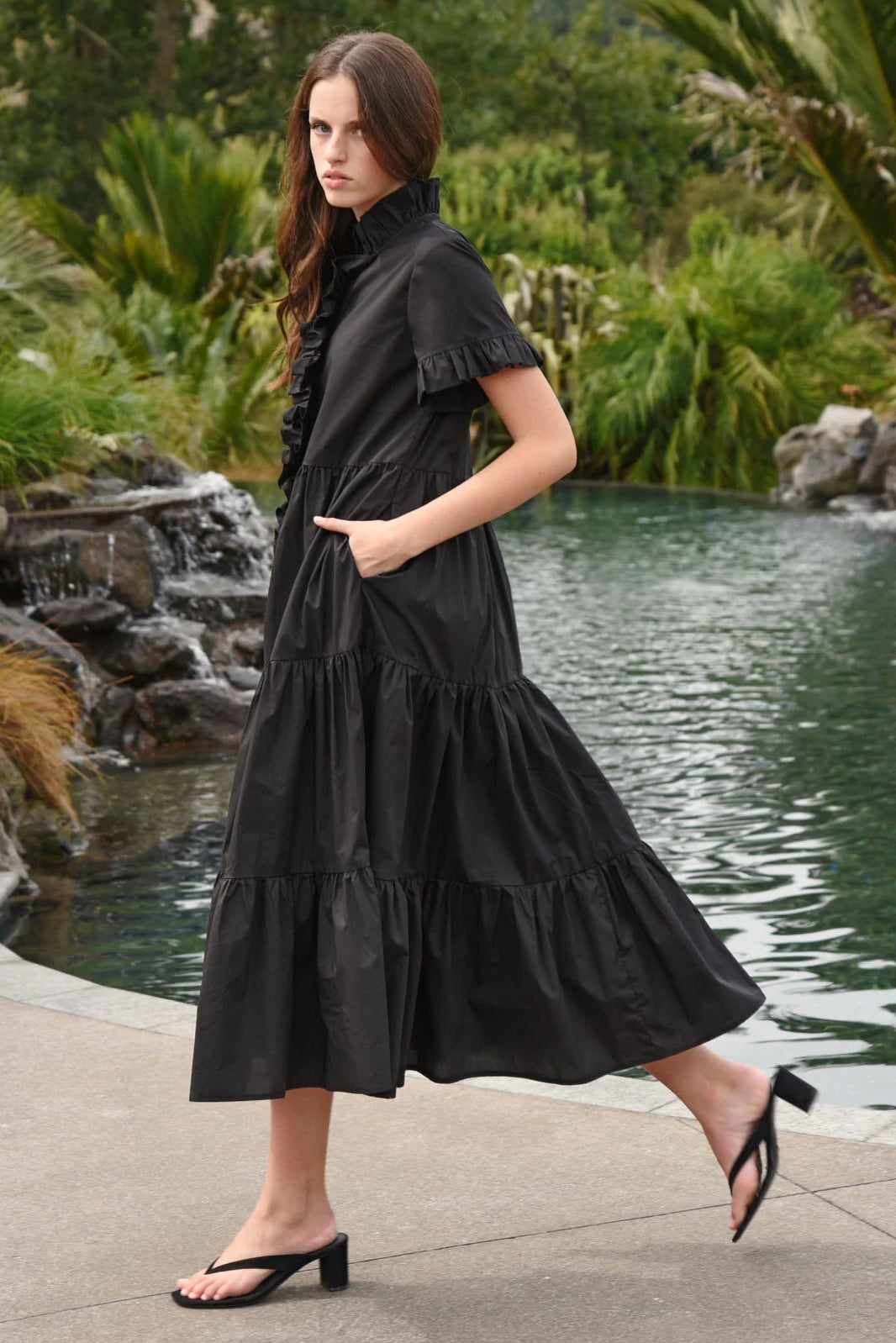 COOP FRILLAXED DRESS - BLACK - THE VOGUE STORE