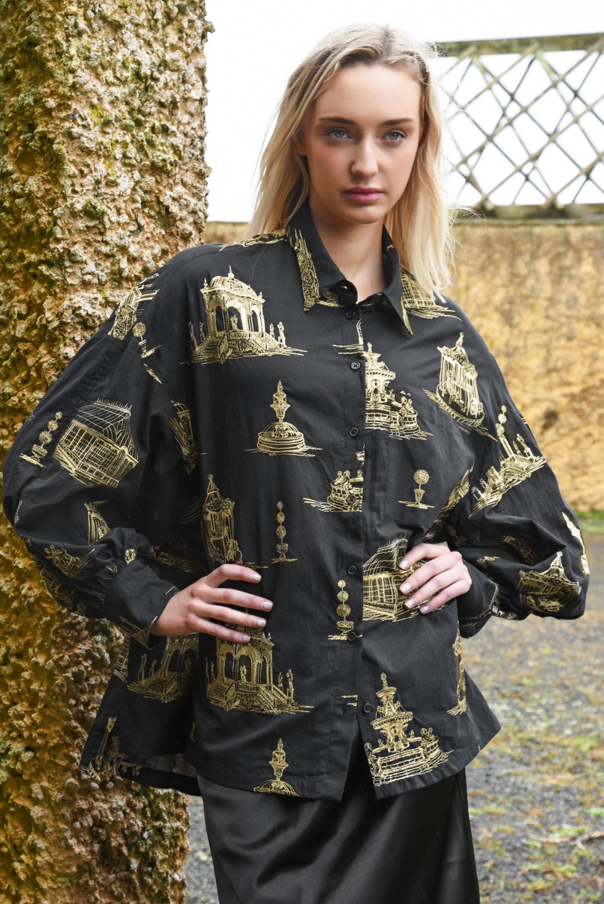 COOP LOOSE & LUXE SHIRT - BLACK & GOLD - THE VOGUE STORE