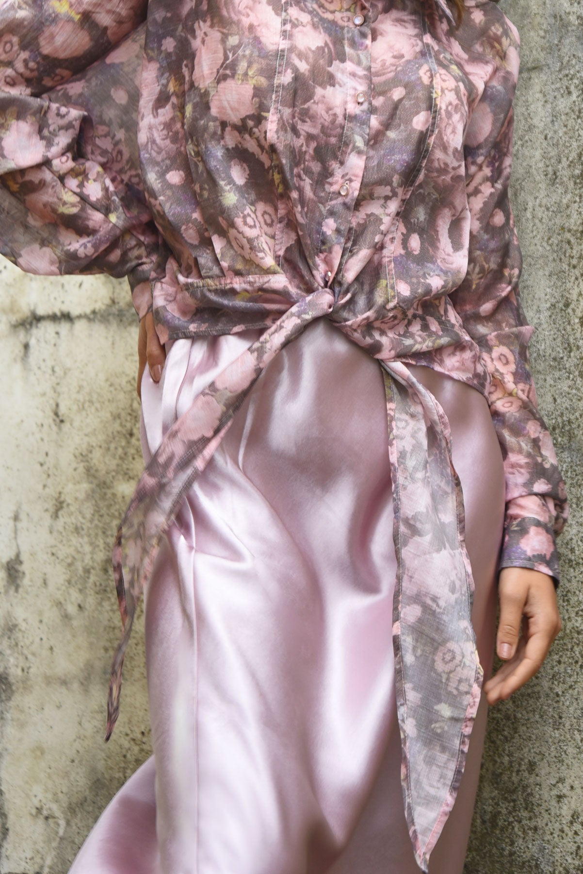 COOP TIED & TESTED BLOUSE - PINK & GREY - THE VOGUE STORE