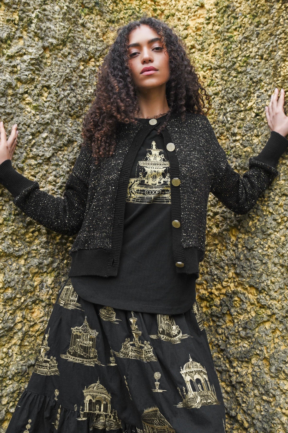 COOP SHINE OF THE TIMES CARDIGAN - BLACK & GOLD - THE VOGUE STORE