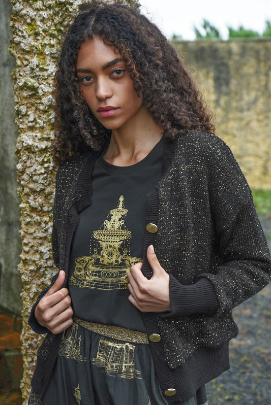 COOP SHINE OF THE TIMES CARDIGAN - BLACK & GOLD - THE VOGUE STORE