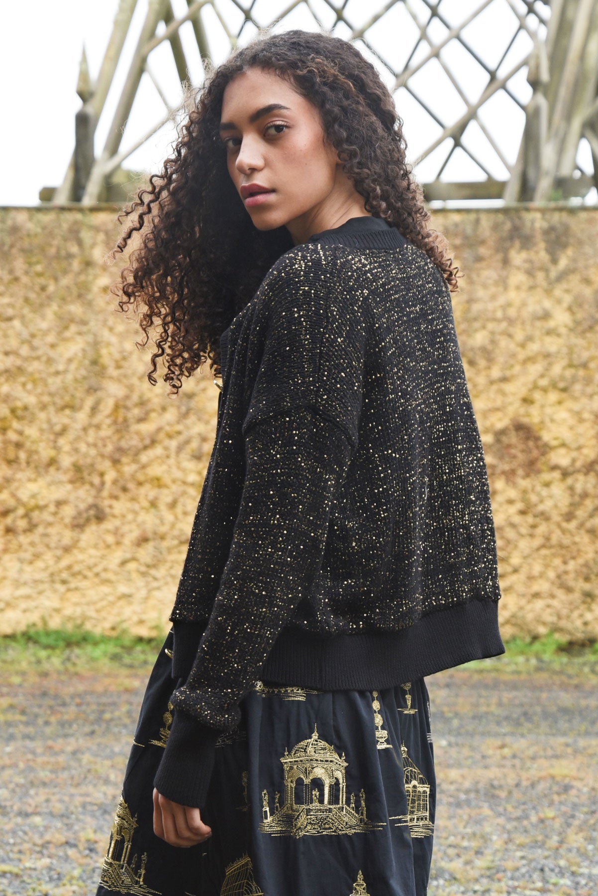 COOP SHINE OF THE TIMES CARDIGAN - BLACK & GOLD - THE VOGUE STORE