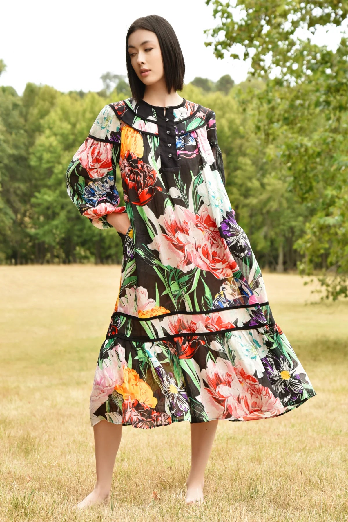CURATE MAXIMUM VOLUME DRESS - BLACK FLORAL - THE VOGUE STORE