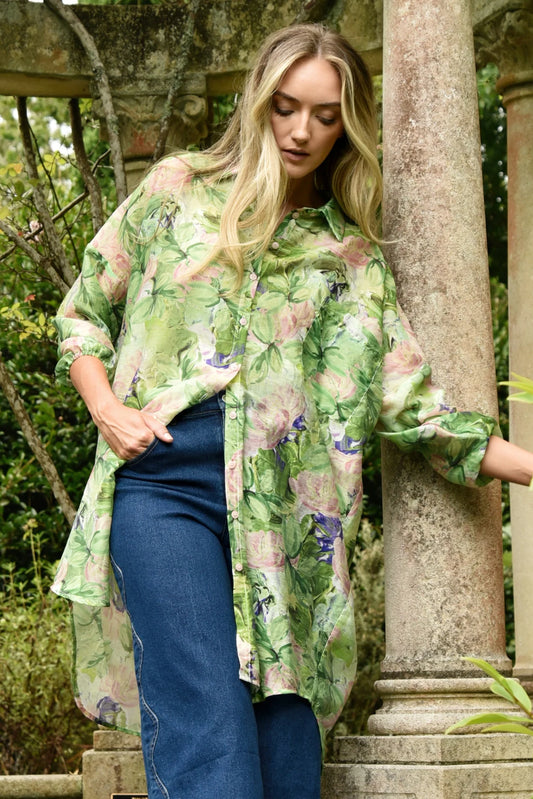 CURATE SOMETHING BORROWED SHIRT - GREEN FLORAL - THE VOGUE STORE 