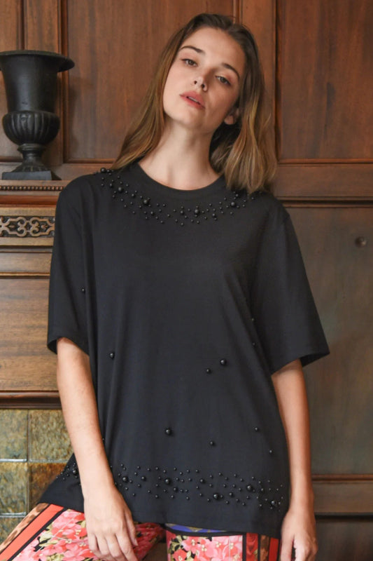 CURATE MY GIRL PEARL TOP - BLACK - THE VOGUE STORE