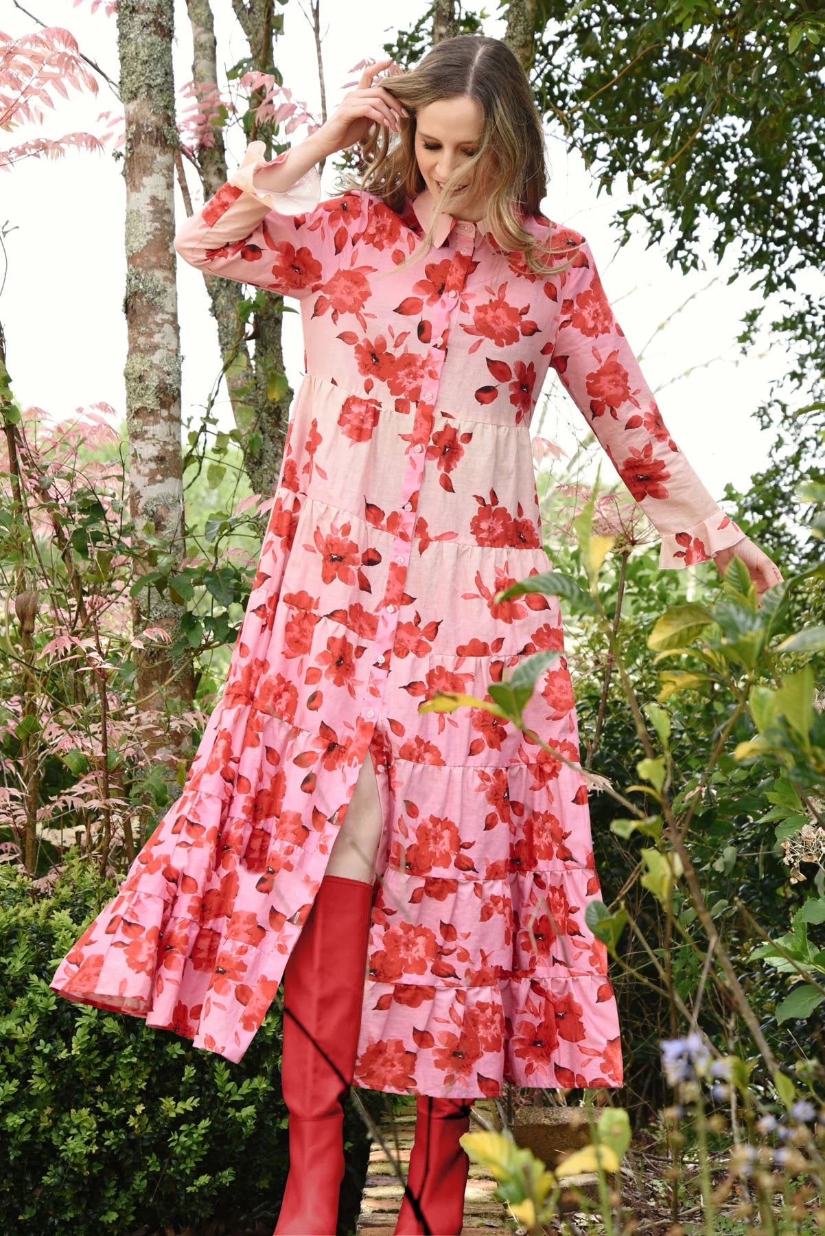 CURATE IN THE LONG DRESS - PINK/RED - THE VOGUE STORE