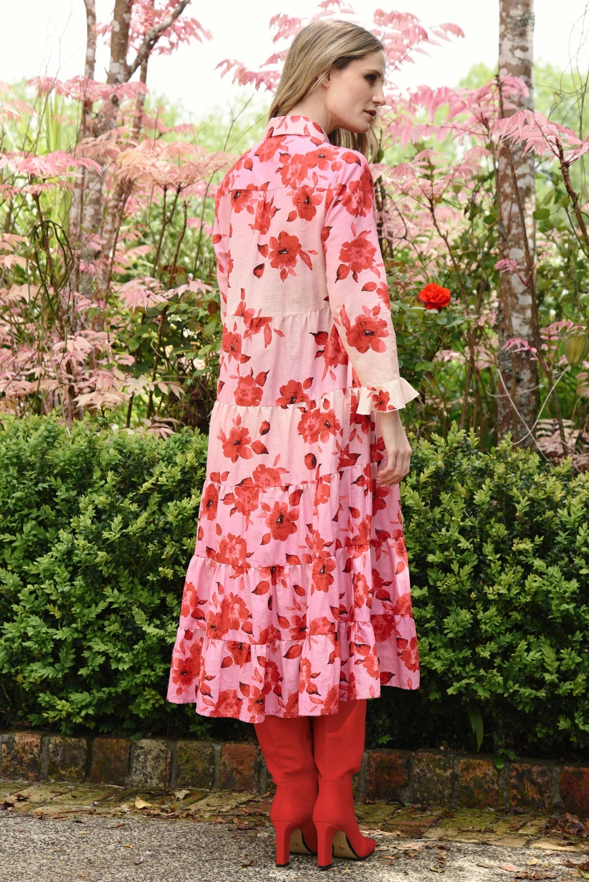 CURATE IN THE LONG DRESS - PINK/RED - THE VOGUE STORE