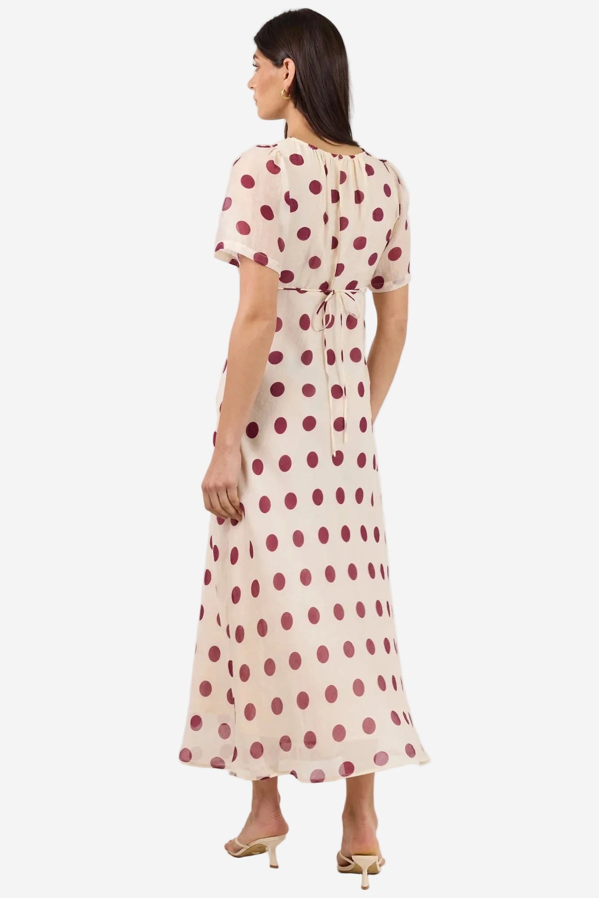 STORIES BE TOLD CENTRESTAGE CREAM WINE POLKA DOT TWIST FRONT SS MAXI DRESS - THE VOGUE STORE