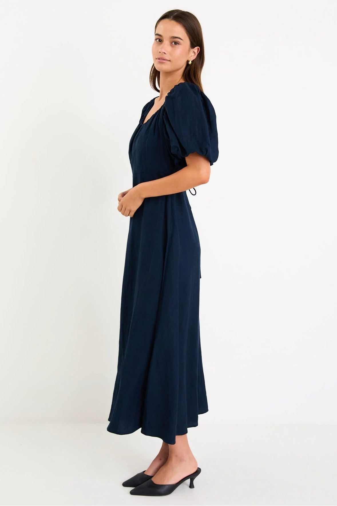 STORIES BE TOLD CHORUS NAVY PUFF SLEEVE SCOOP NECK FLOATY MAXI DRESS - THE VOGUE STORE