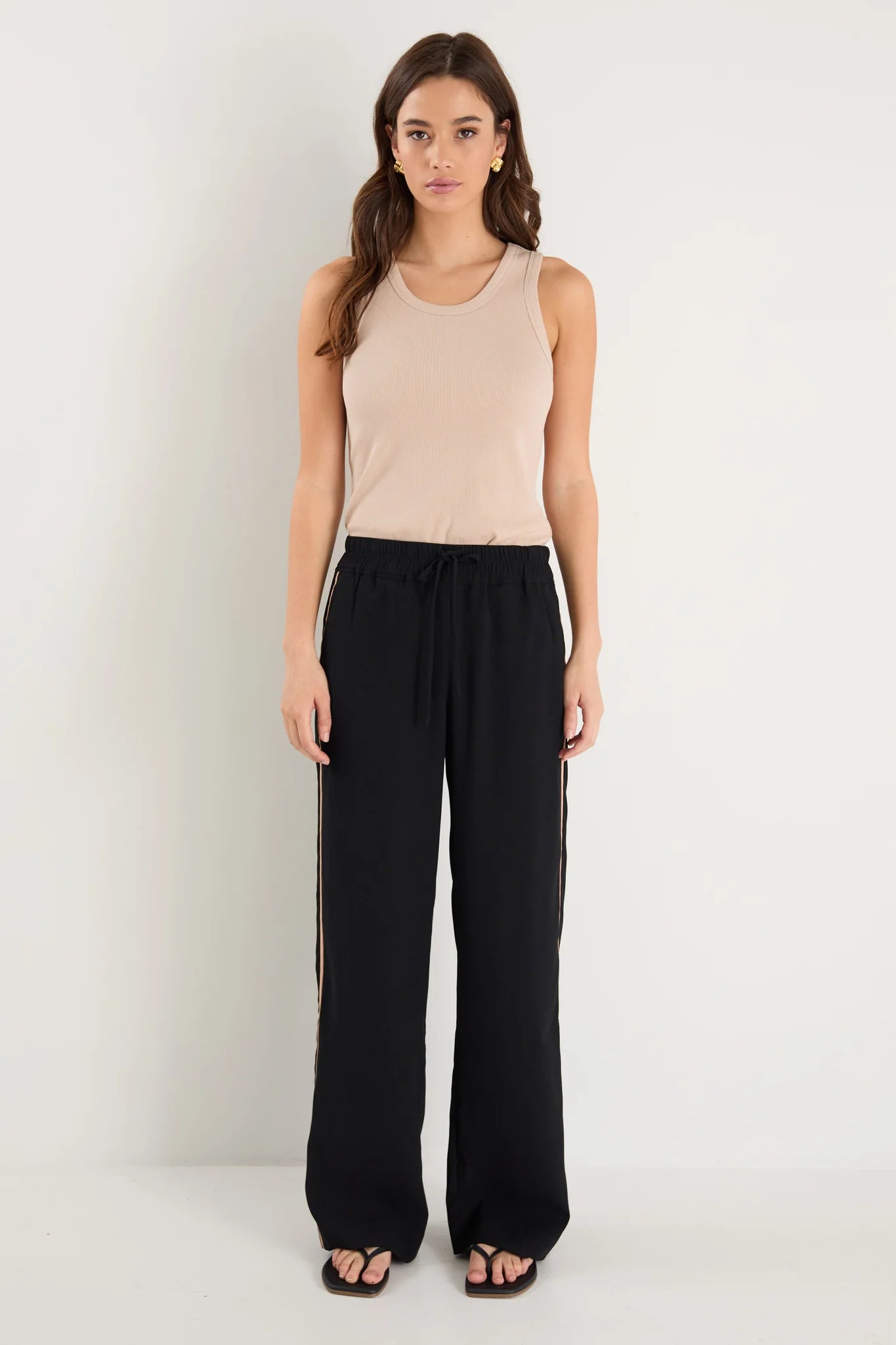 AMONG THE BRAVE CONFIDANT BLACK STRIPE LEG CREPE WIDE PANTS - THE VOGUE STORE
