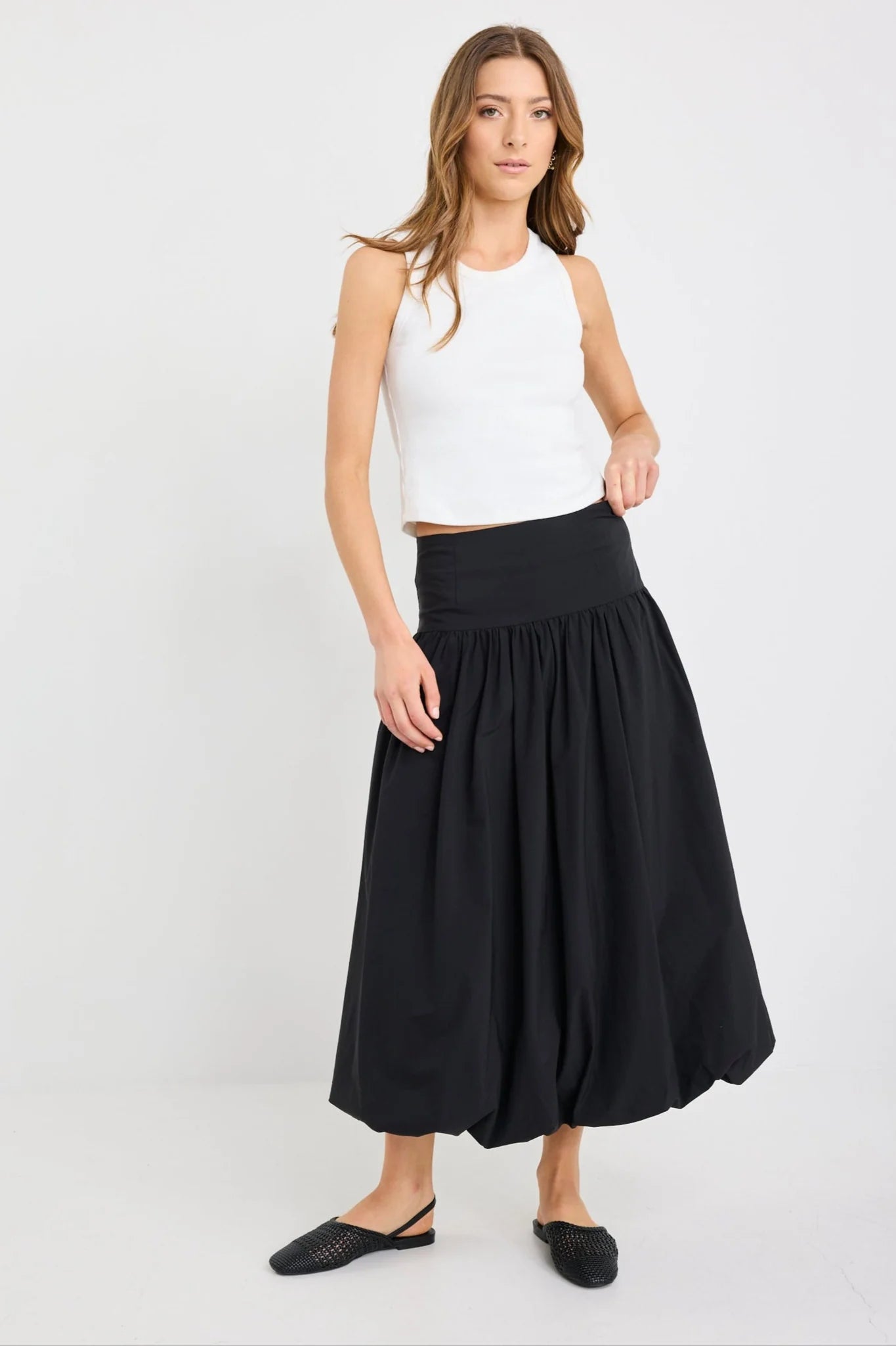 STORIES BE TOLD INTENSITY BLACK BUBBLE MIDI SKIRT - THE VOGUE STORE