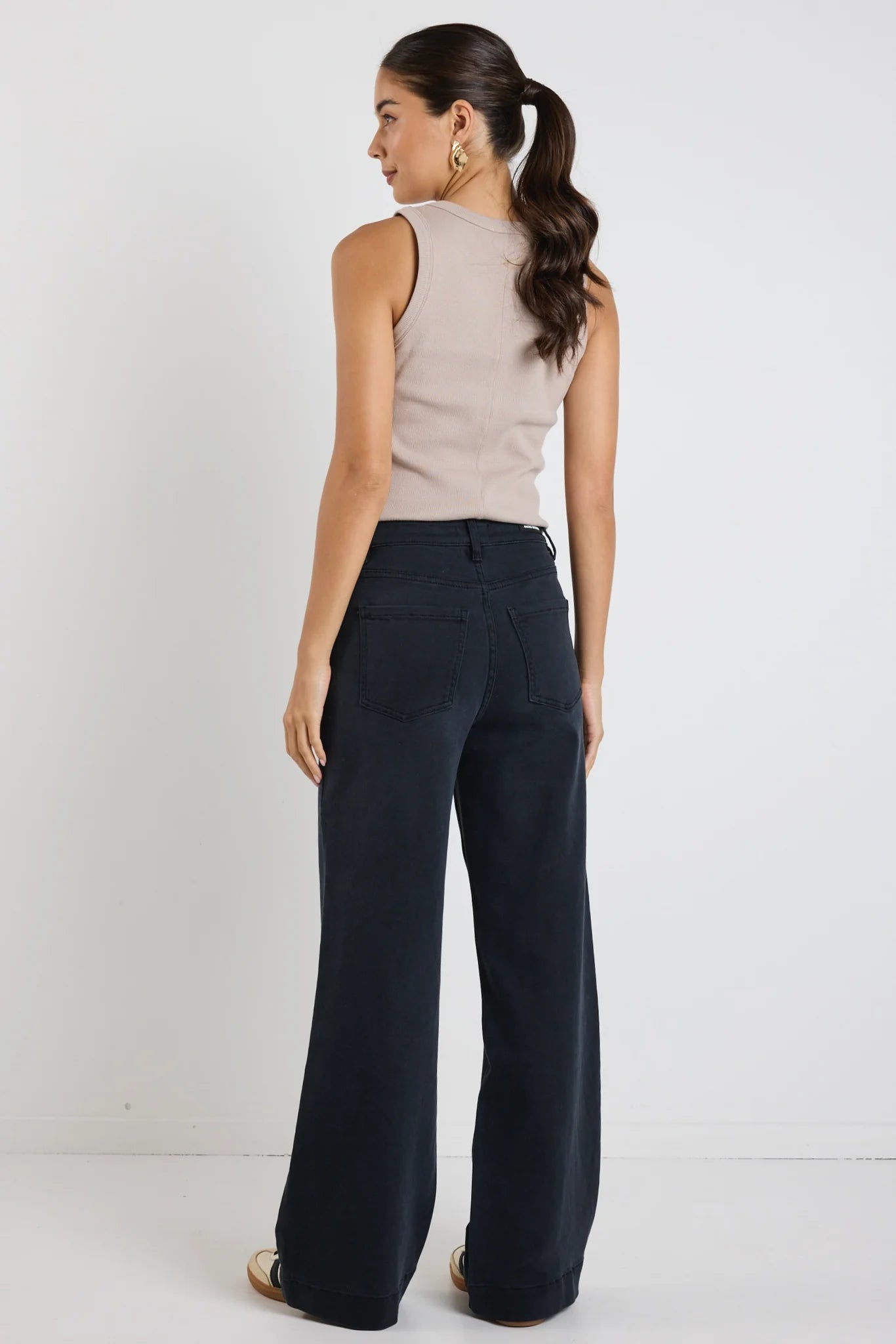 AMONG THE BRAVE ZOEY BLACK DENIM HIGH RISE WIDE LEG POCKET JEAN - THE VOGUE STORE