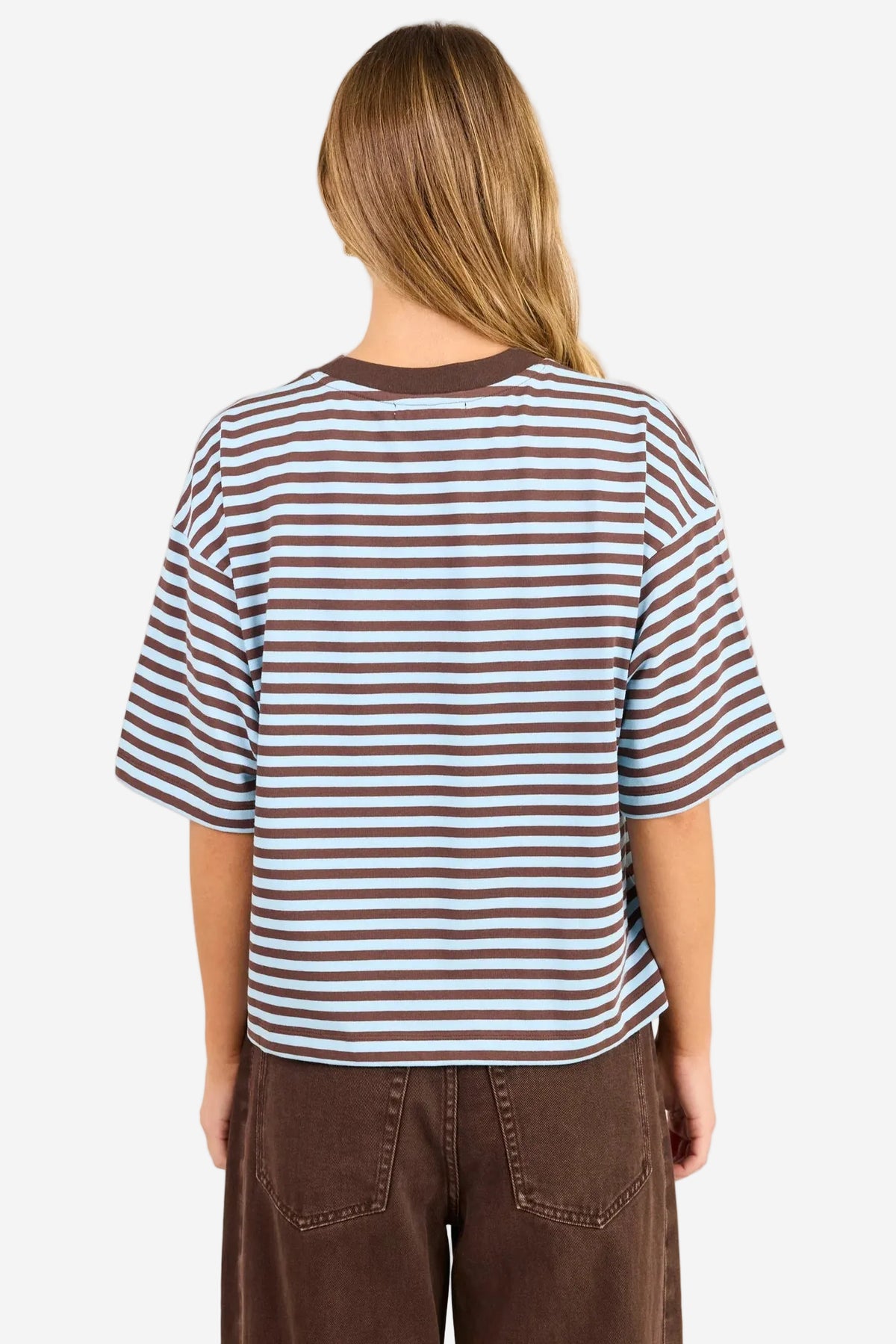 STORIES BE TOLD COHESION ICE BLUE CHOCOLATE STRIPE OVERSIZED CONTRAST BOXY SS TEE - THE VOGUE STORE
