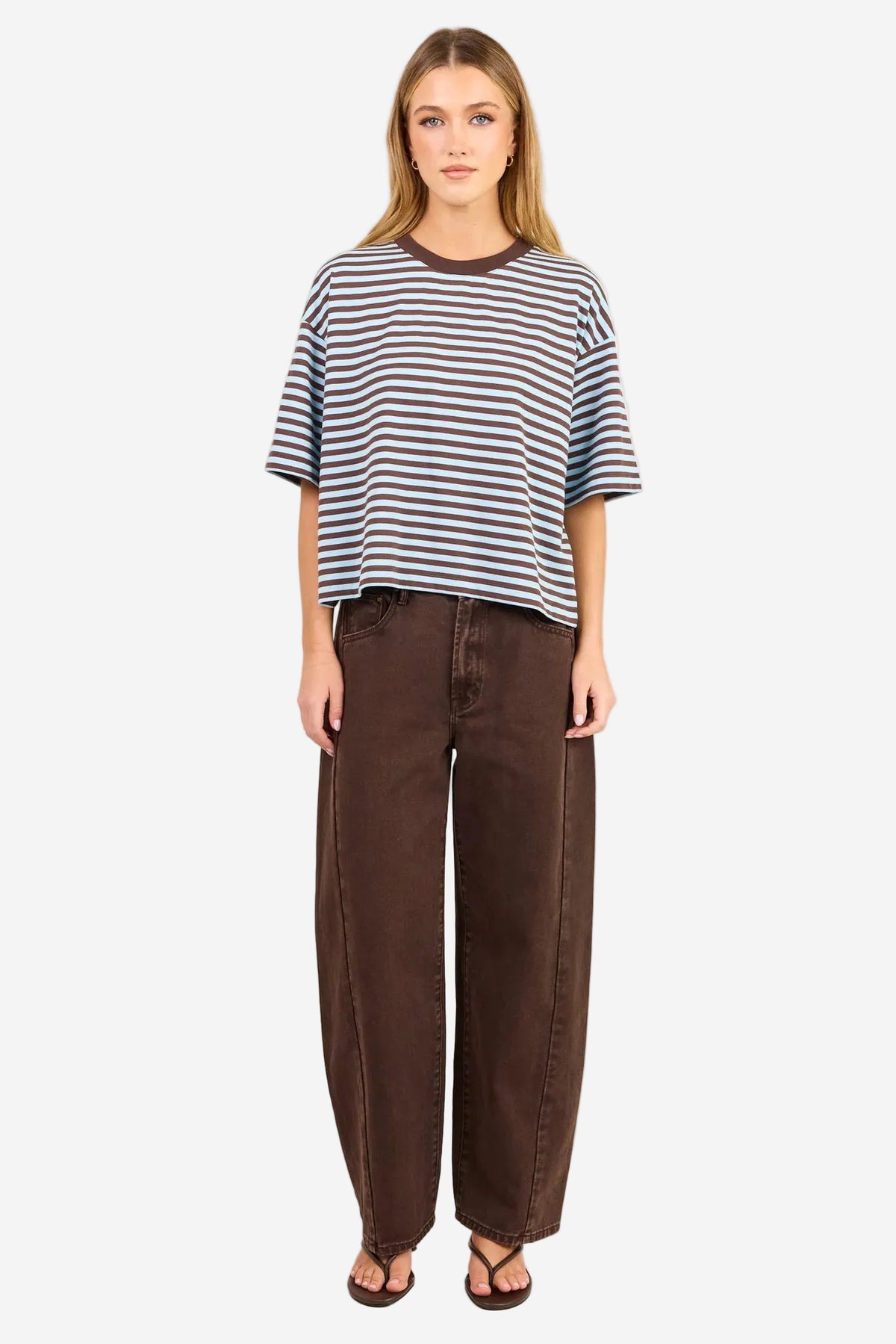 STORIES BE TOLD COHESION ICE BLUE CHOCOLATE STRIPE OVERSIZED CONTRAST BOXY SS TEE - THE VOGUE STORE