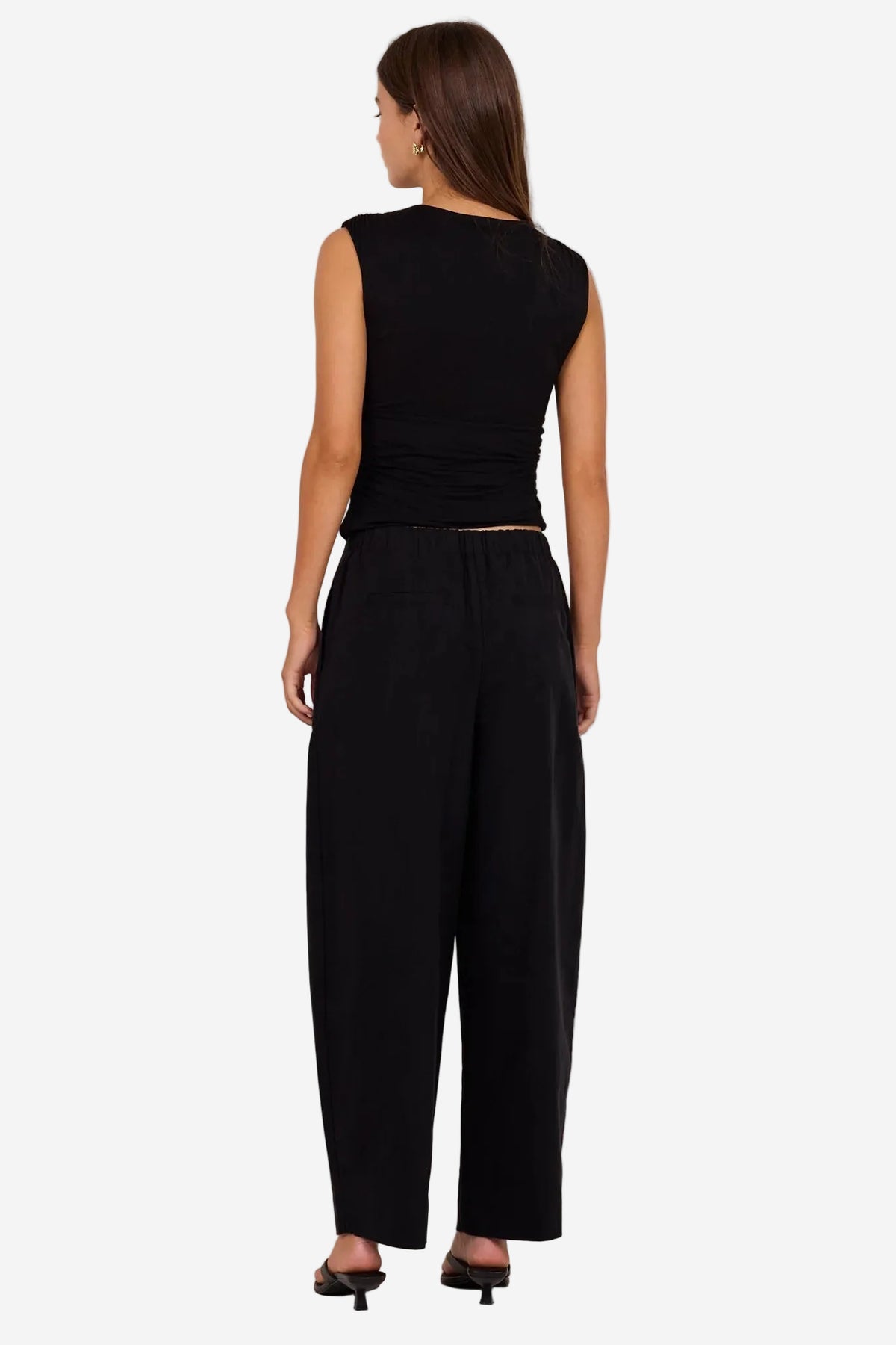STORIES BE TOLD MANIFESTO BLACK FRONT PLEAT BARREL LEG PANTS - THE VOGUE STORE