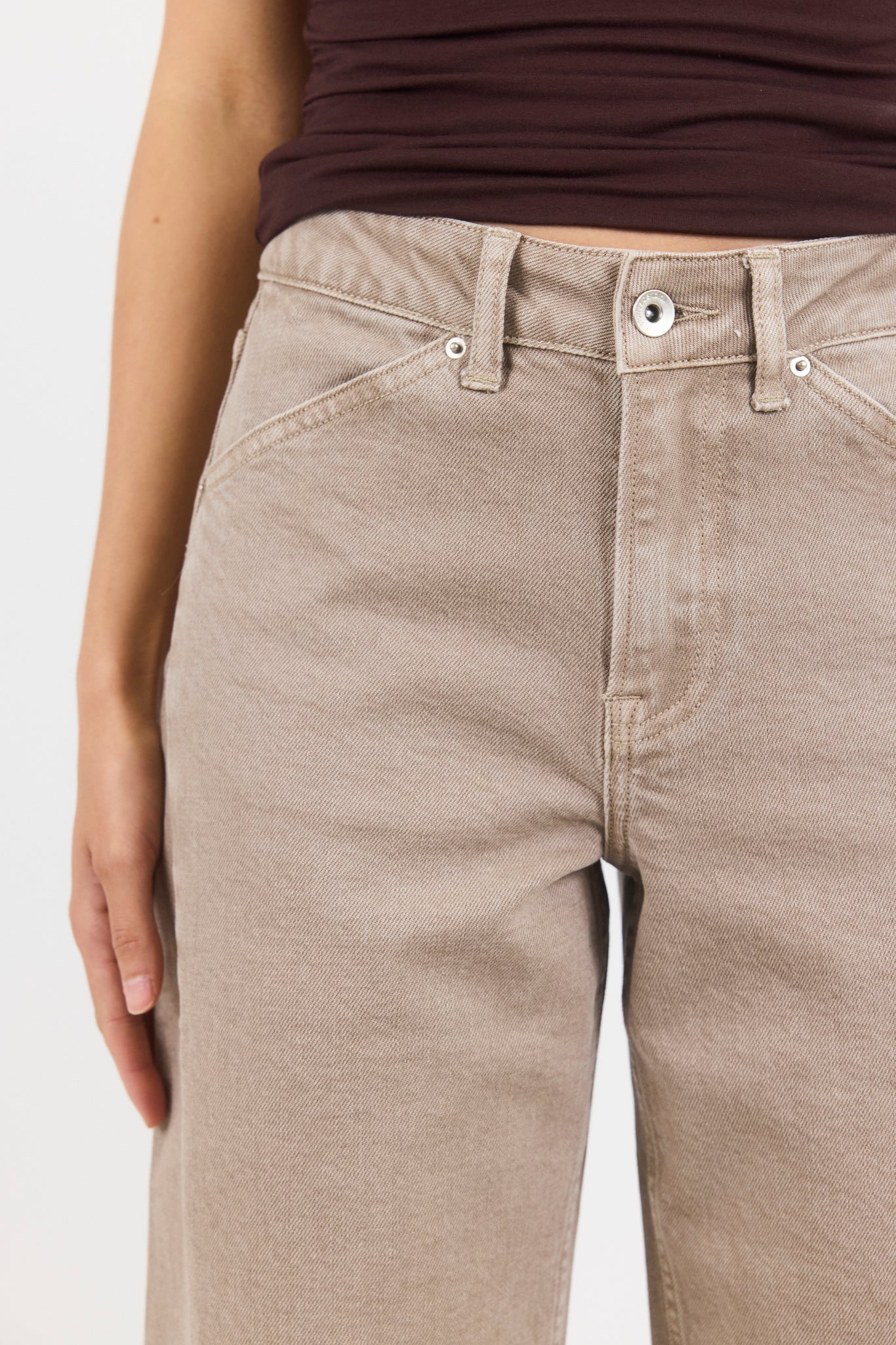STORIES BE TOLD IDOLISE TAUPE STRETCH SOFT BARREL JEAN - THE VOGUE STORE