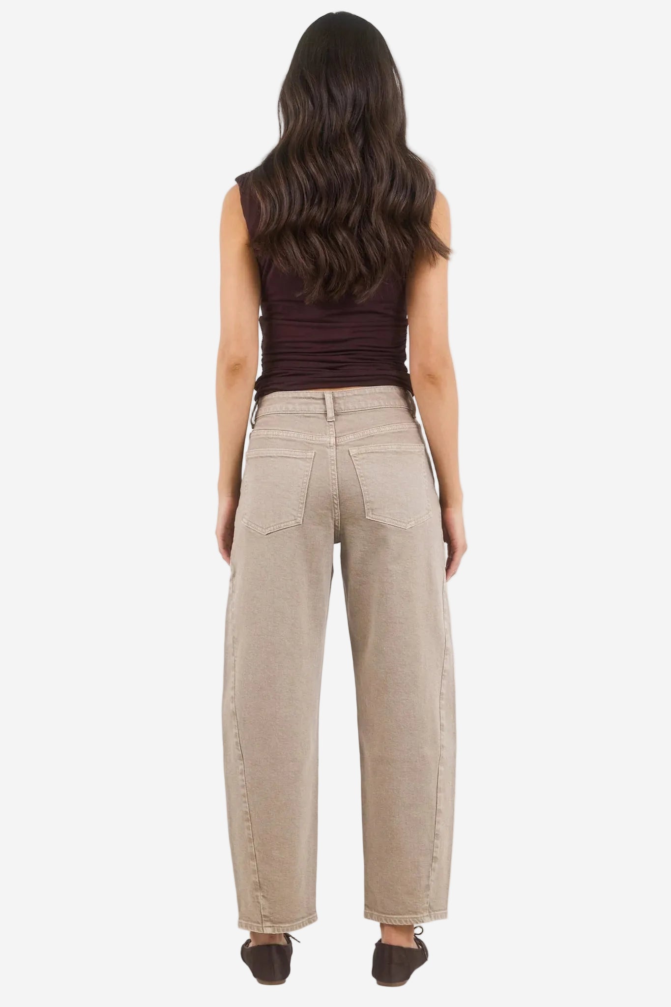 STORIES BE TOLD IDOLISE TAUPE STRETCH SOFT BARREL JEAN - THE VOGUE STORE