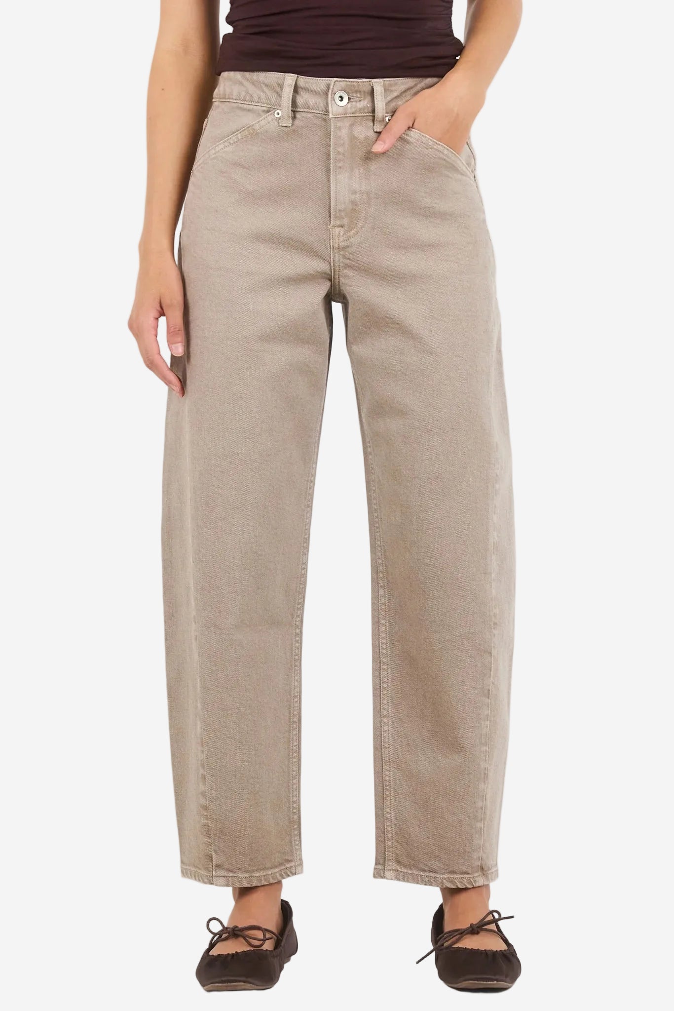 STORIES BE TOLD IDOLISE TAUPE STRETCH SOFT BARREL JEAN - THE VOGUE STORE