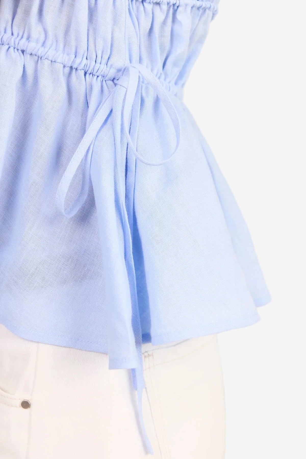 STORIES BE TOLD CONTEXT ICE BLUE LINEN RELAXED SLEEVELESS TOP - THE VOGUE STORE