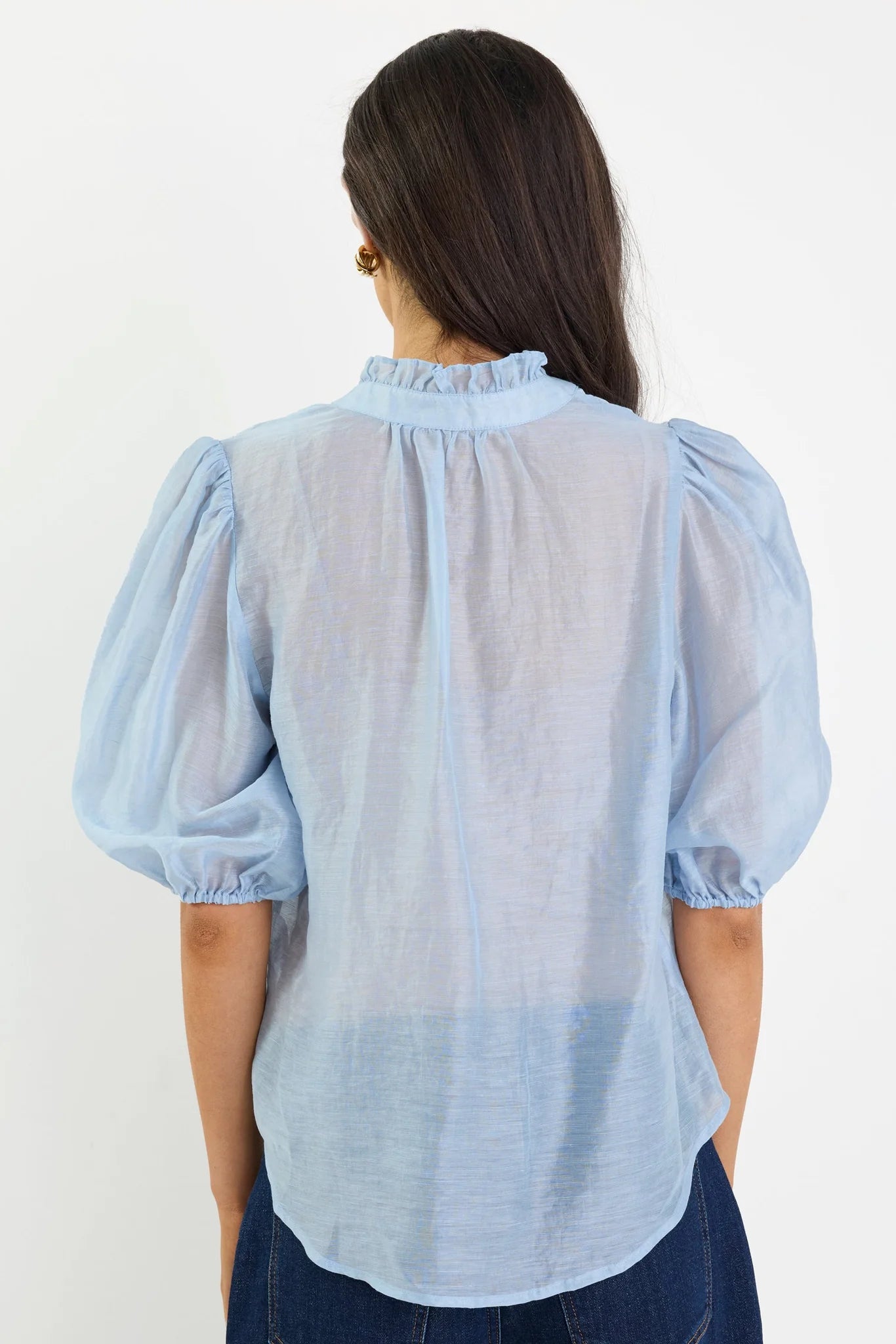IVY + JACK CONTINUANCE PALE BLUE HIGH NECK BUTTONED SS TOP - THE VOGUE STORE
