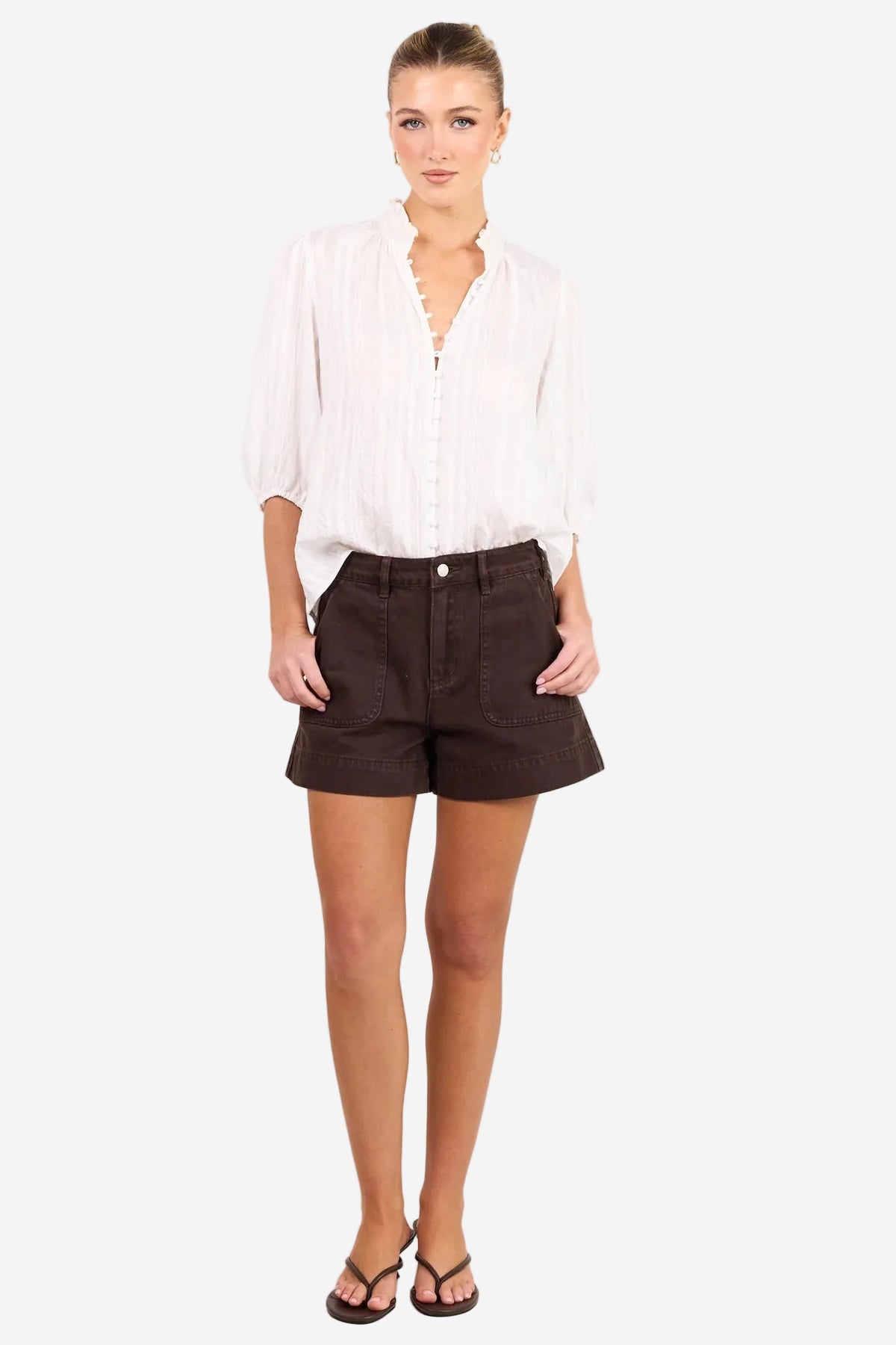 IVY + JACK CONTINUANCE IVORY SELF STRIPE SHORT SLEEVE TOP - THE VOGUE STORE