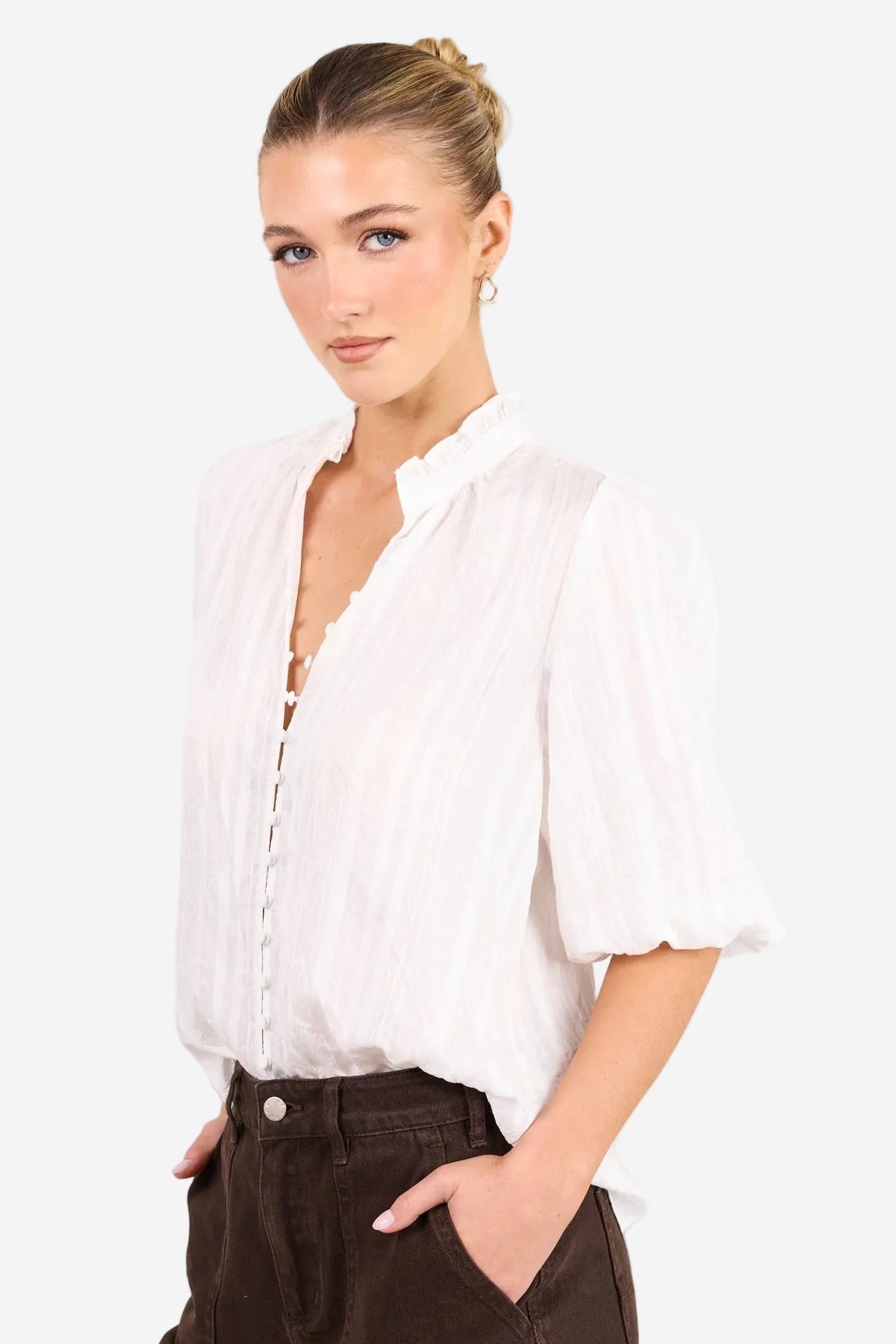 IVY + JACK CONTINUANCE IVORY SELF STRIPE SHORT SLEEVE TOP - THE VOGUE STORE