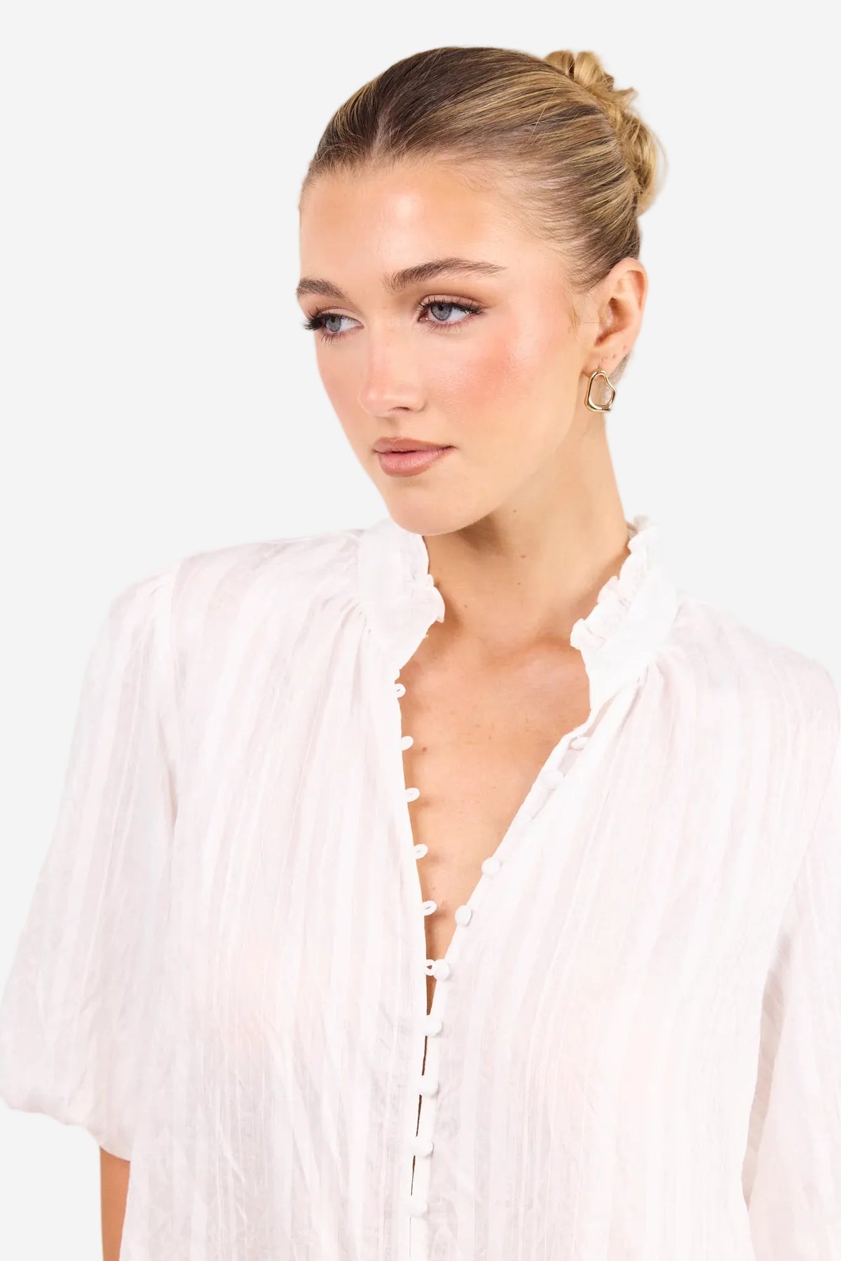 IVY + JACK CONTINUANCE IVORY SELF STRIPE SHORT SLEEVE TOP - THE VOGUE STORE
