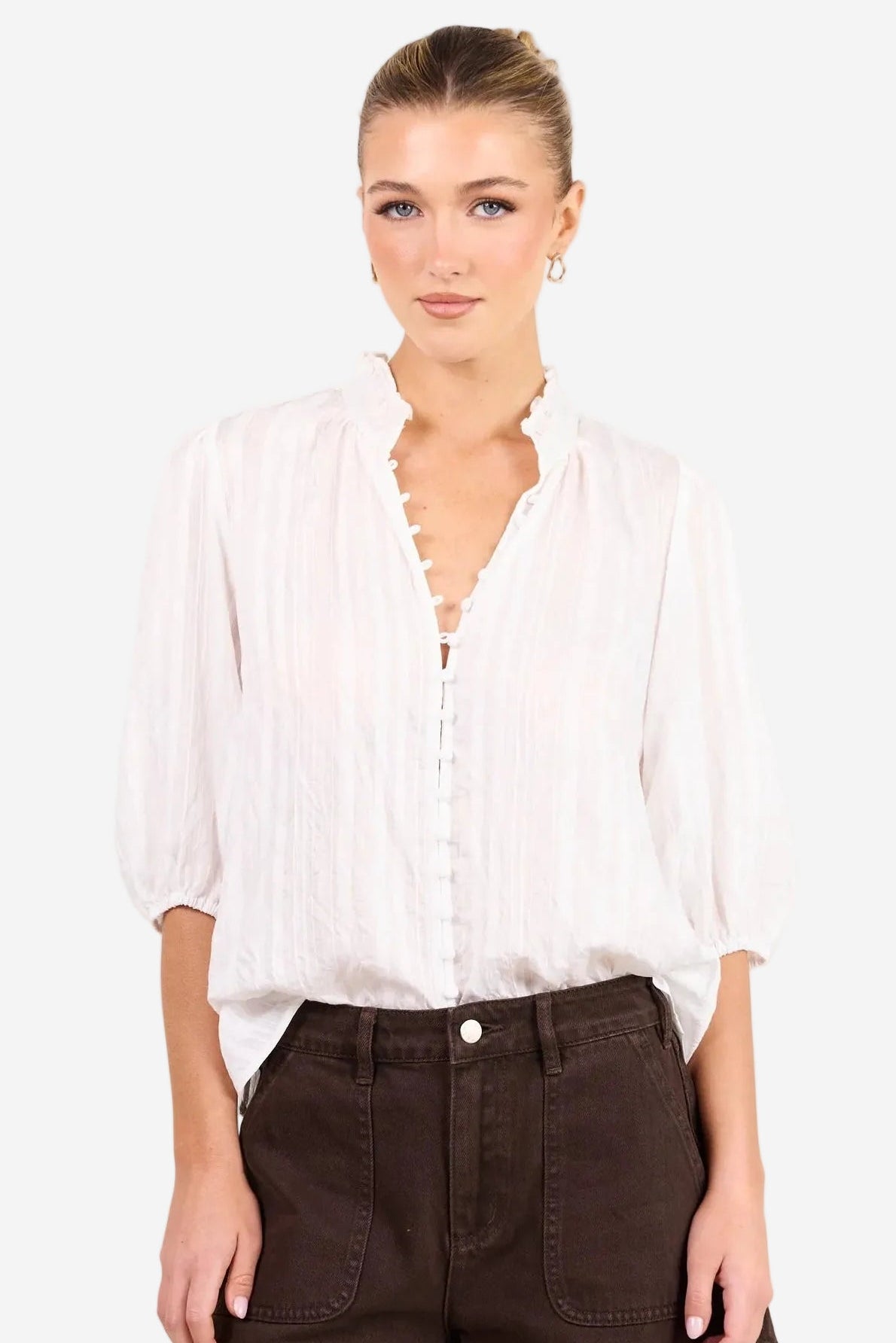 IVY + JACK CONTINUANCE IVORY SELF STRIPE SHORT SLEEVE TOP - THE VOGUE STORE