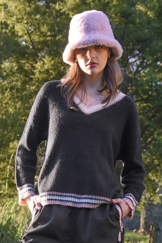 COOP VEE PARTY SWEATER - BLACK - THE VOGUE STORE