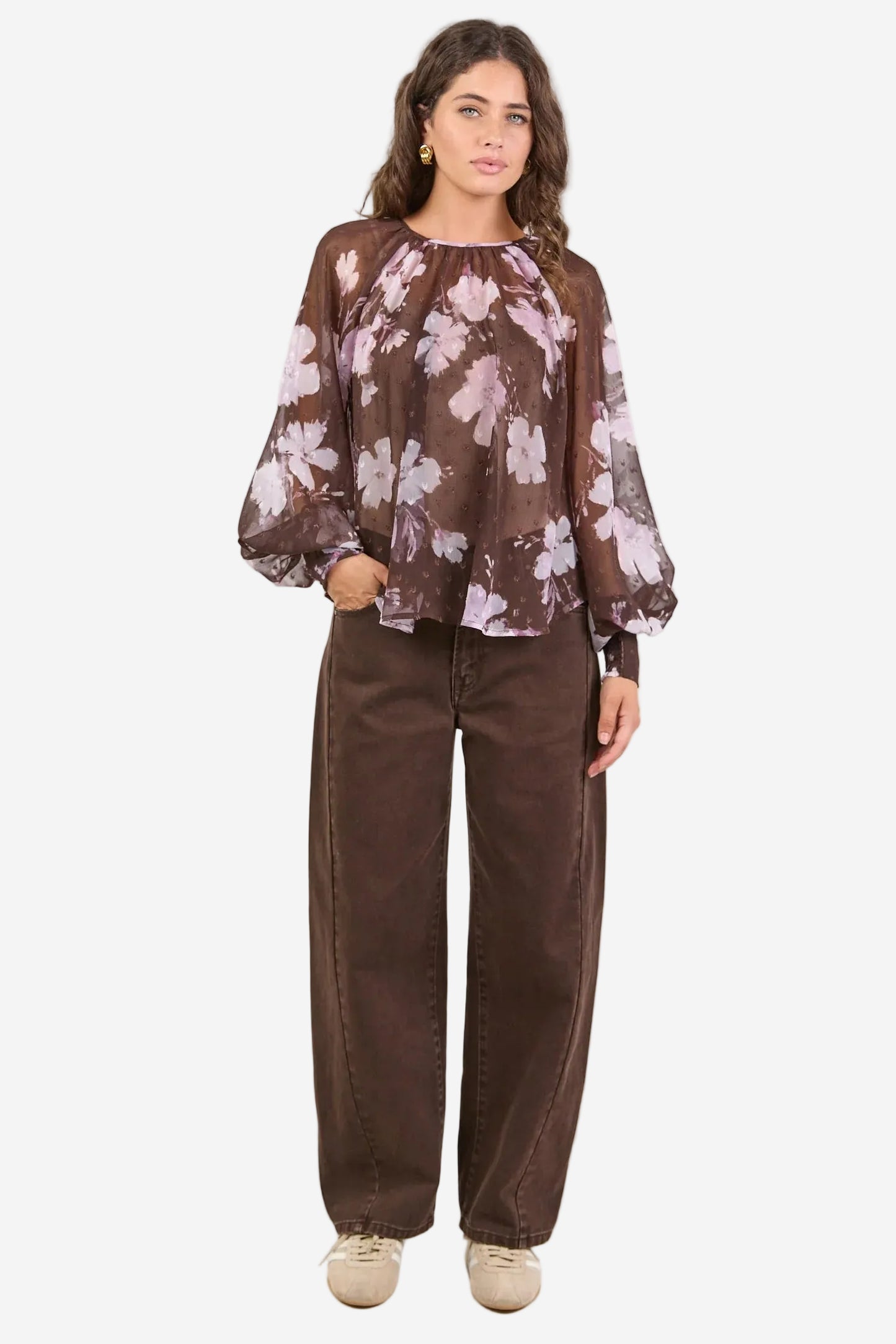 STORIES BE TOLD COSMOPOLITAN COCOA BLOSSOM CREW NECK LONG SLEEVE TOP - THE VOGUE STORE