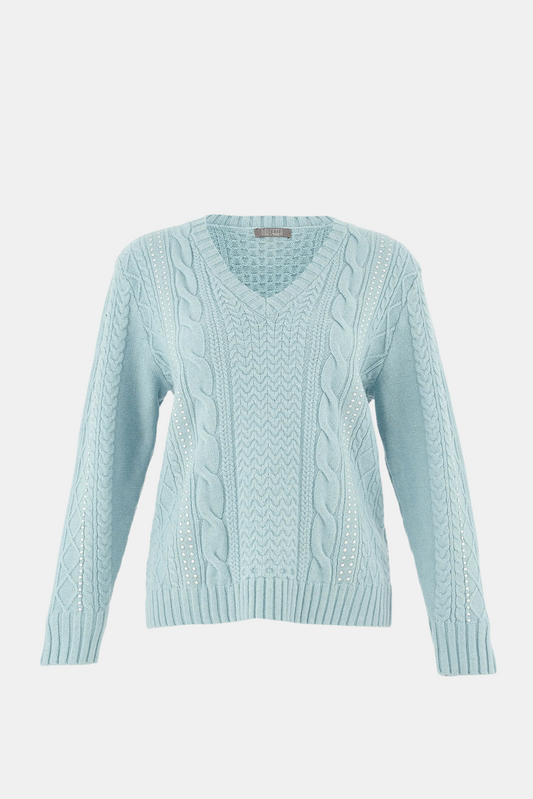DOLCEZZA KNIT PULLOVER - SEAFOAM V NECK - THE VOGUE STORE