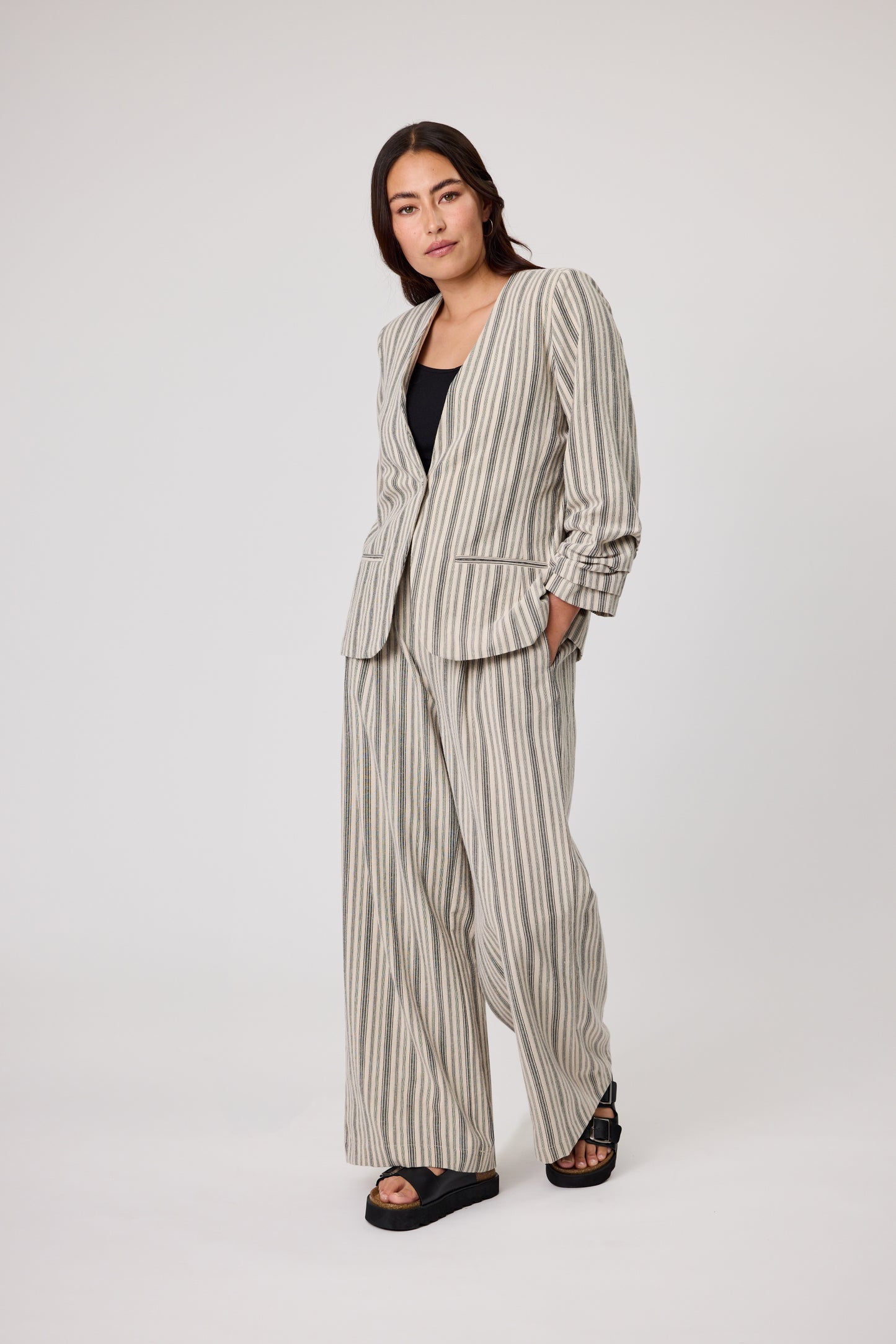 DUO AMBER STRIPED BLAZER - NATURAL STRIPES - THE VOGUE STORE