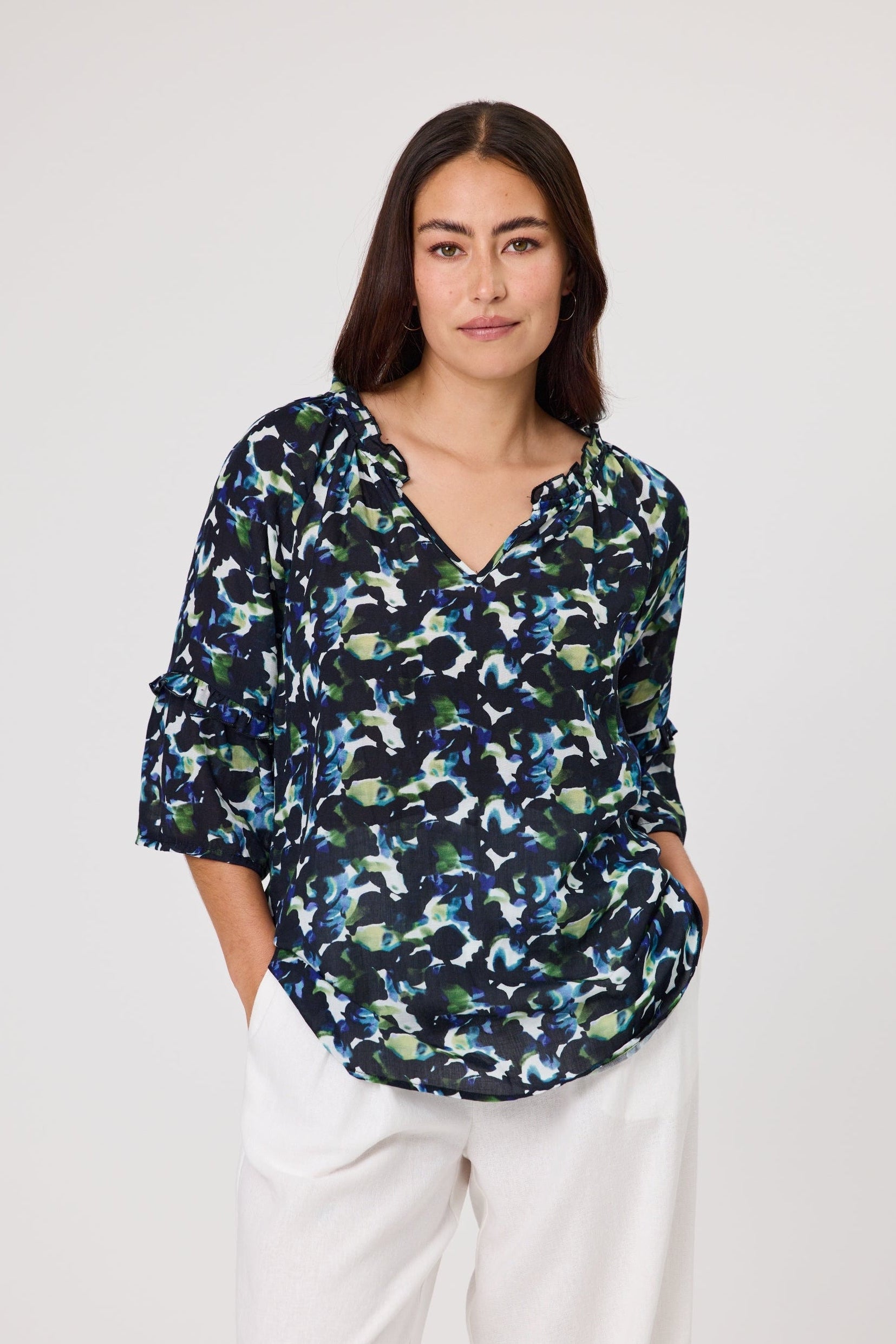 DUO BLOOM FRILL TOP - BLOOM PRINT - THE VOGUE STORE