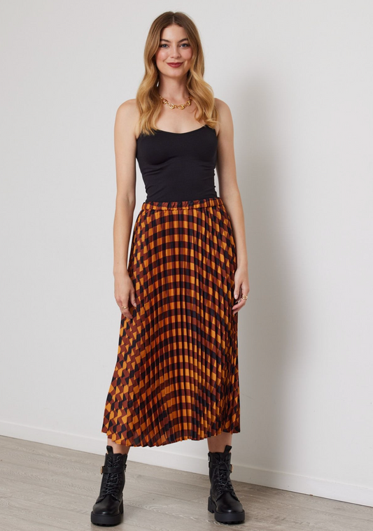 DUO EMBER PLEAT SKIRT - CHECK PRINT - THE VOGUE STORE