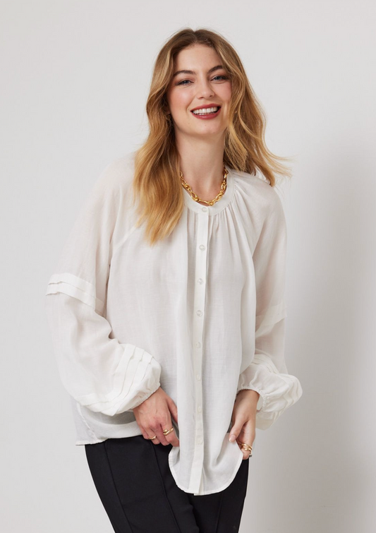 DUO MELINE PINTUCK SHIRT - WHITE - THE VOGUE STORE