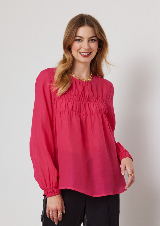 DUO MELINE SHIRRED TOP - HOT PINK - THE VOGUE STORE