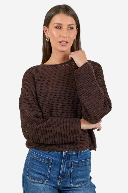 RE:UNION DAWN DARK CHOCOLATE CROCHET KNIT JUMPER - THE VOGUE STORE
