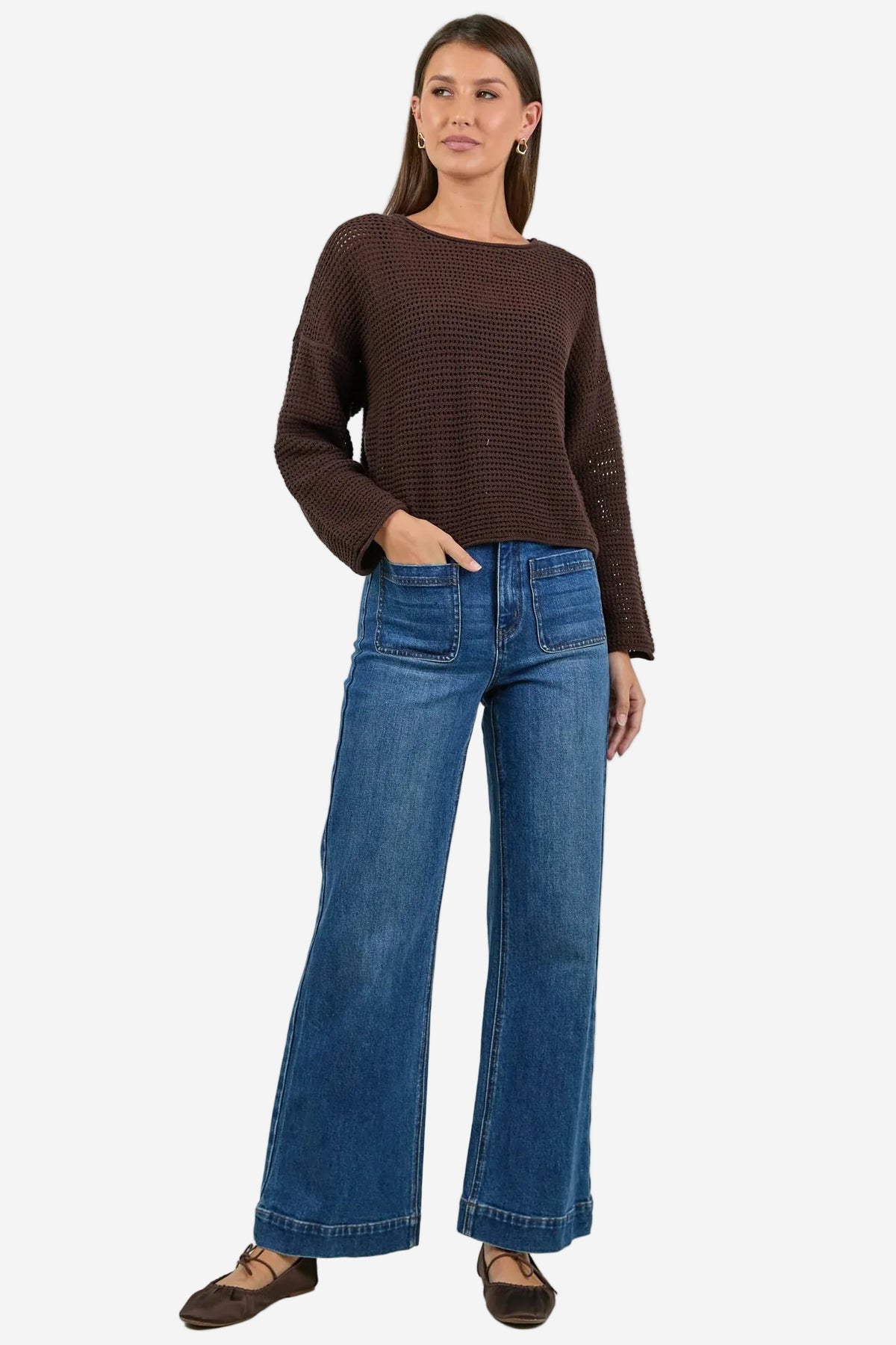 RE:UNION DAWN DARK CHOCOLATE CROCHET KNIT JUMPER - THE VOGUE STORE