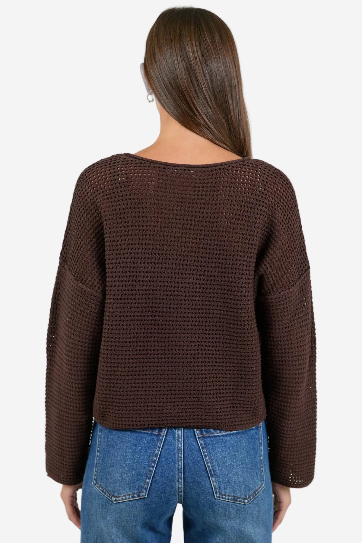 RE:UNION DAWN DARK CHOCOLATE CROCHET KNIT JUMPER - THE VOGUE STORE
